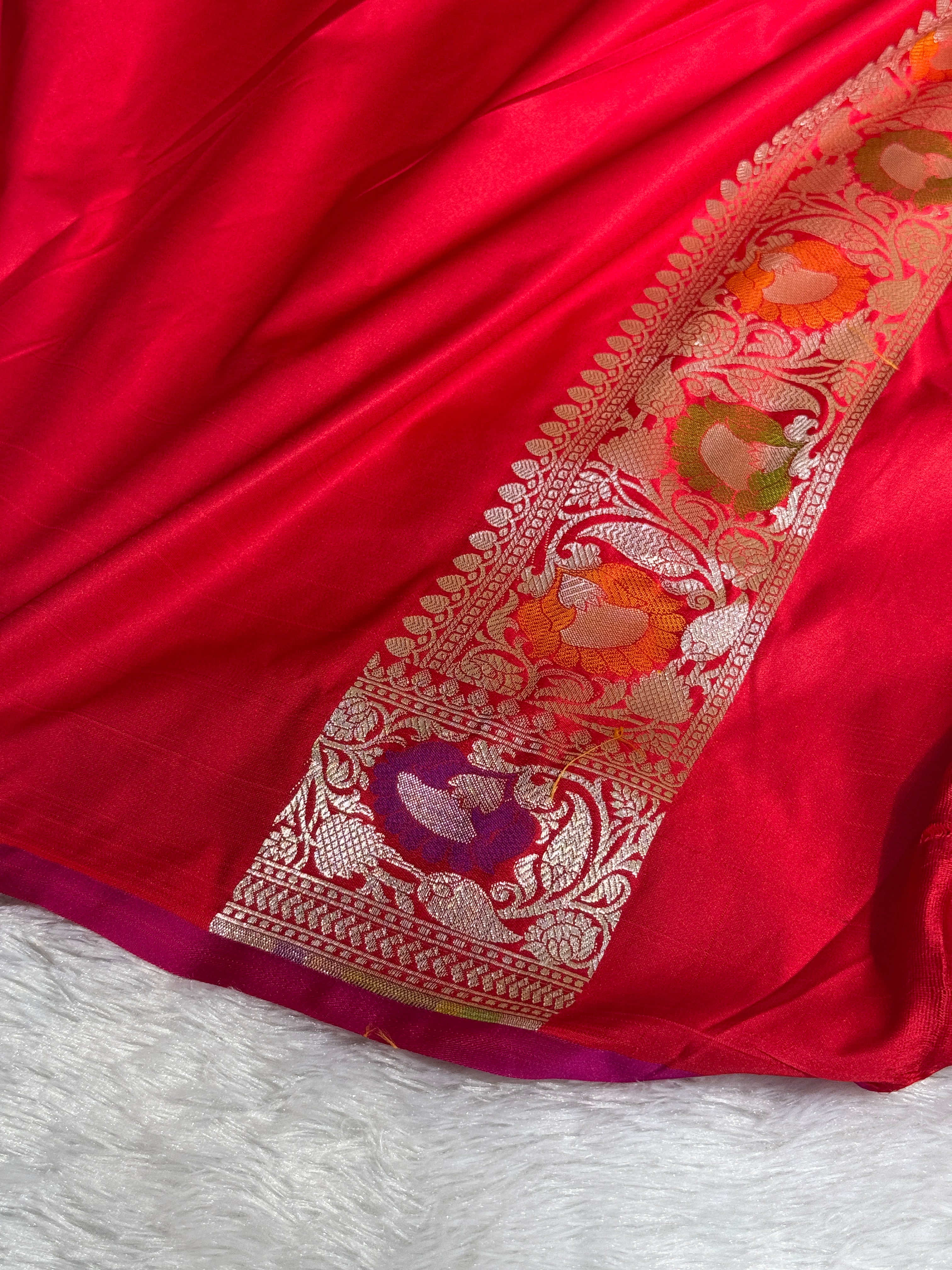 Mashru Silk Banarasi Rangkaat Saree Zari Border Pallu