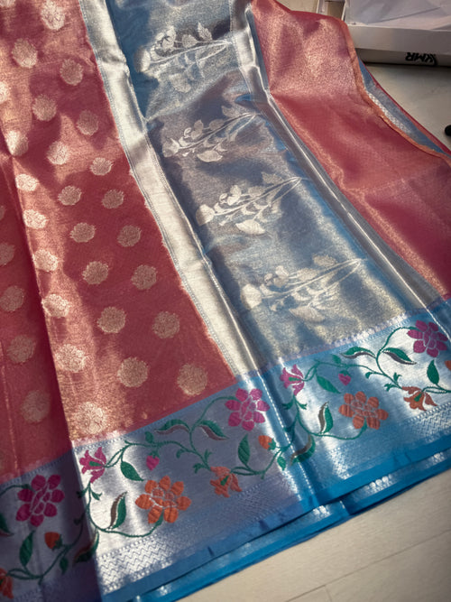 Banarasi Premium Tissue Silk Saree With Paithani Border Soft And Comfortable