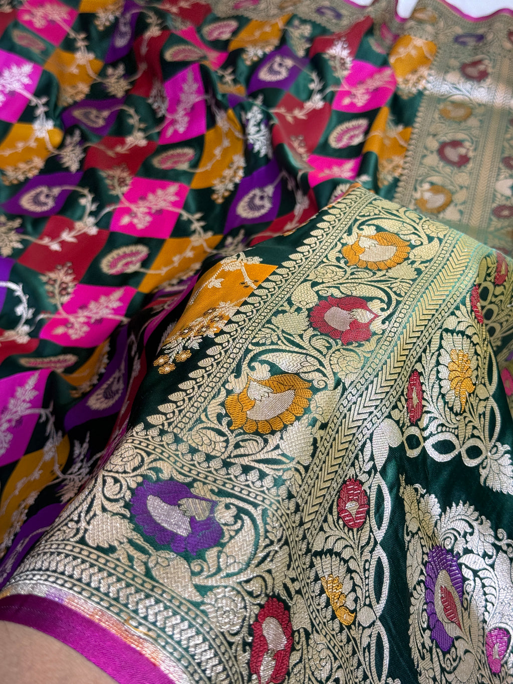 Mashru Silk Banarasi Rangkaat Saree Zari Border Pallu