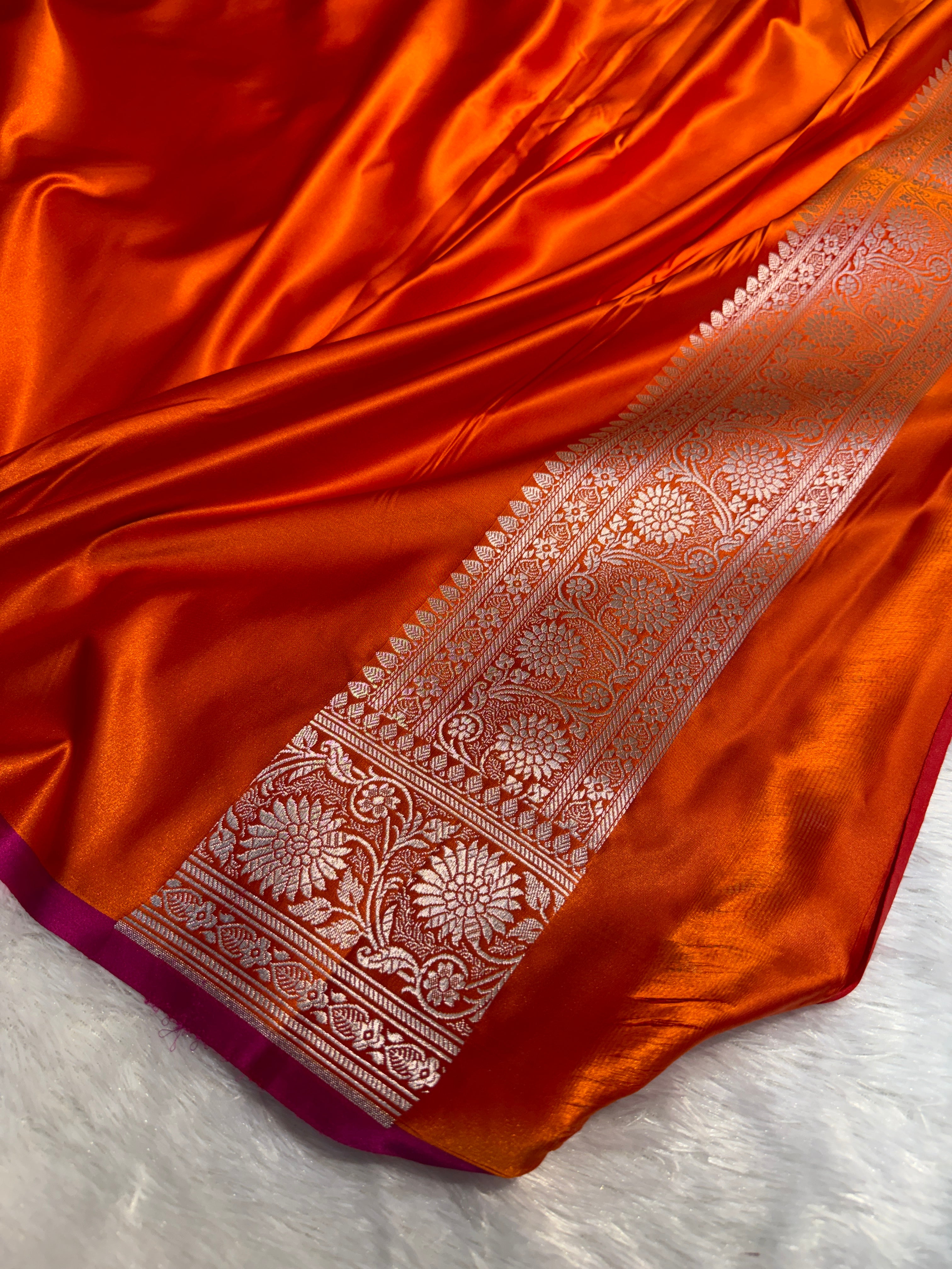 Mashru Silk Banarasi Plain Saree Zari Border Pallu