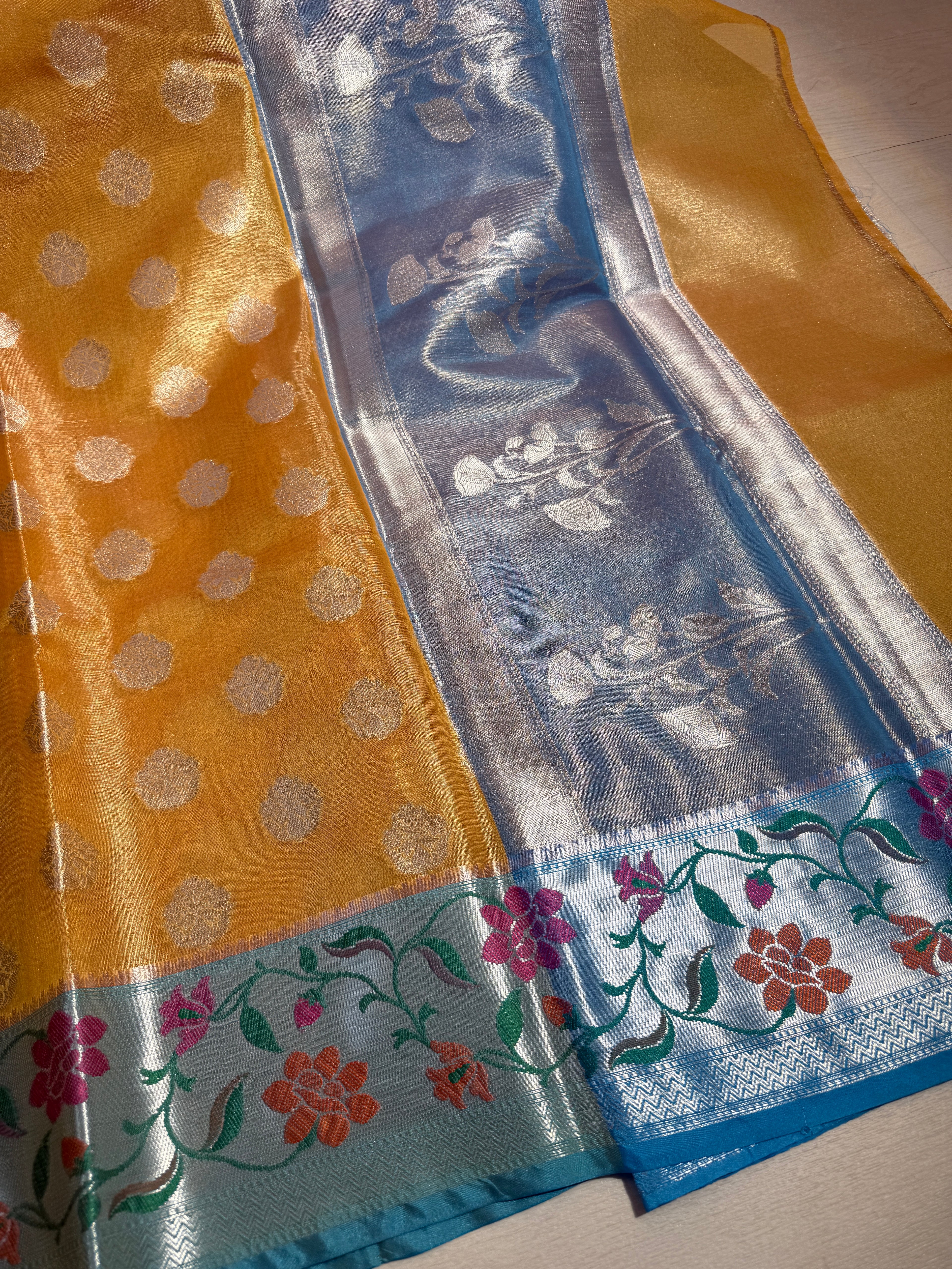 Banarasi Premium Tissue Silk Saree With Paithani Border Soft And Comfortable