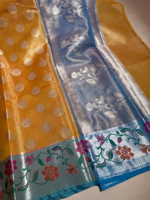 Banarasi Premium Tissue Silk Saree With Paithani Border Soft And Comfortable