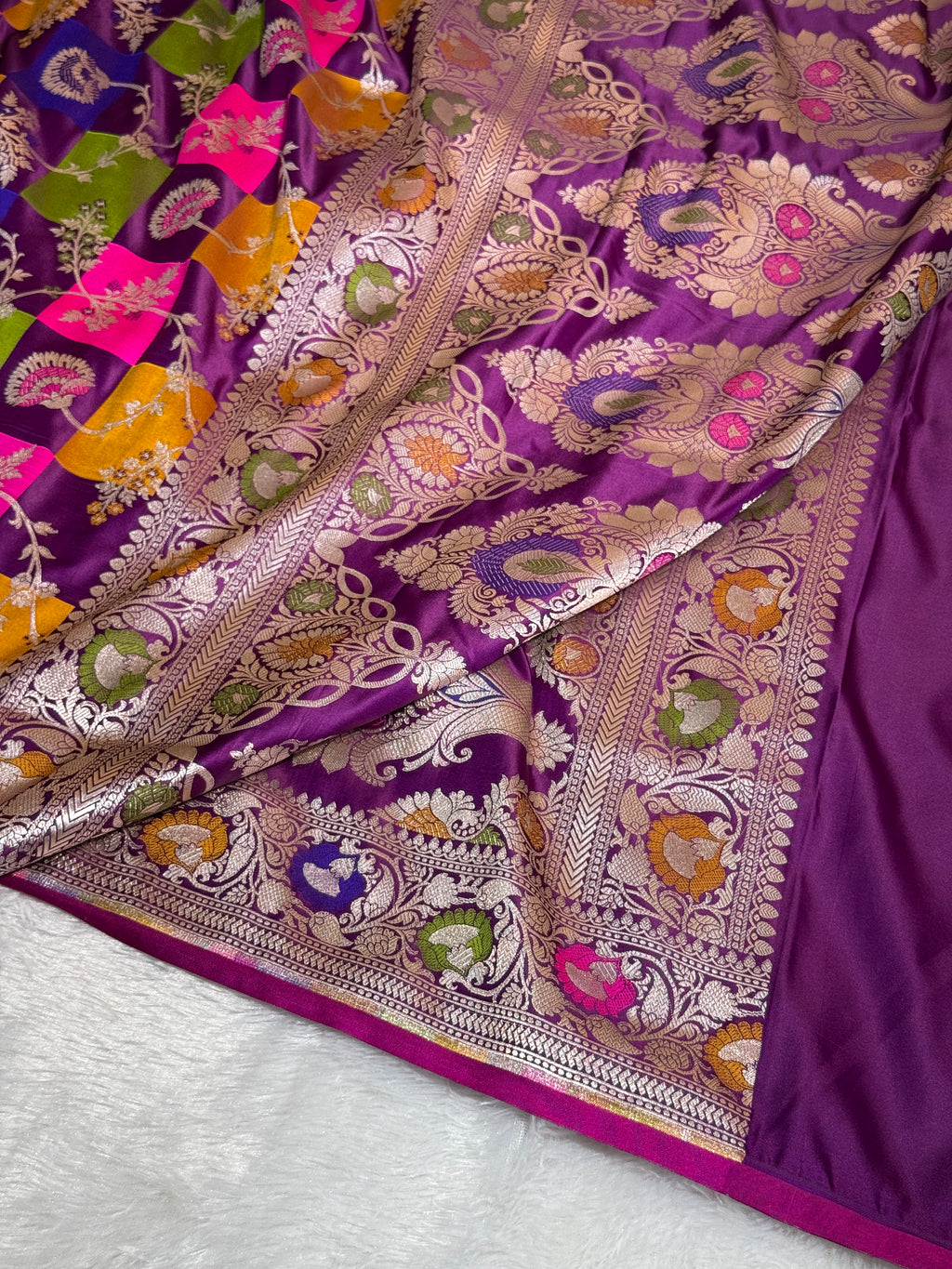 Mashru Silk Banarasi Rangkaat Saree Zari Border Pallu