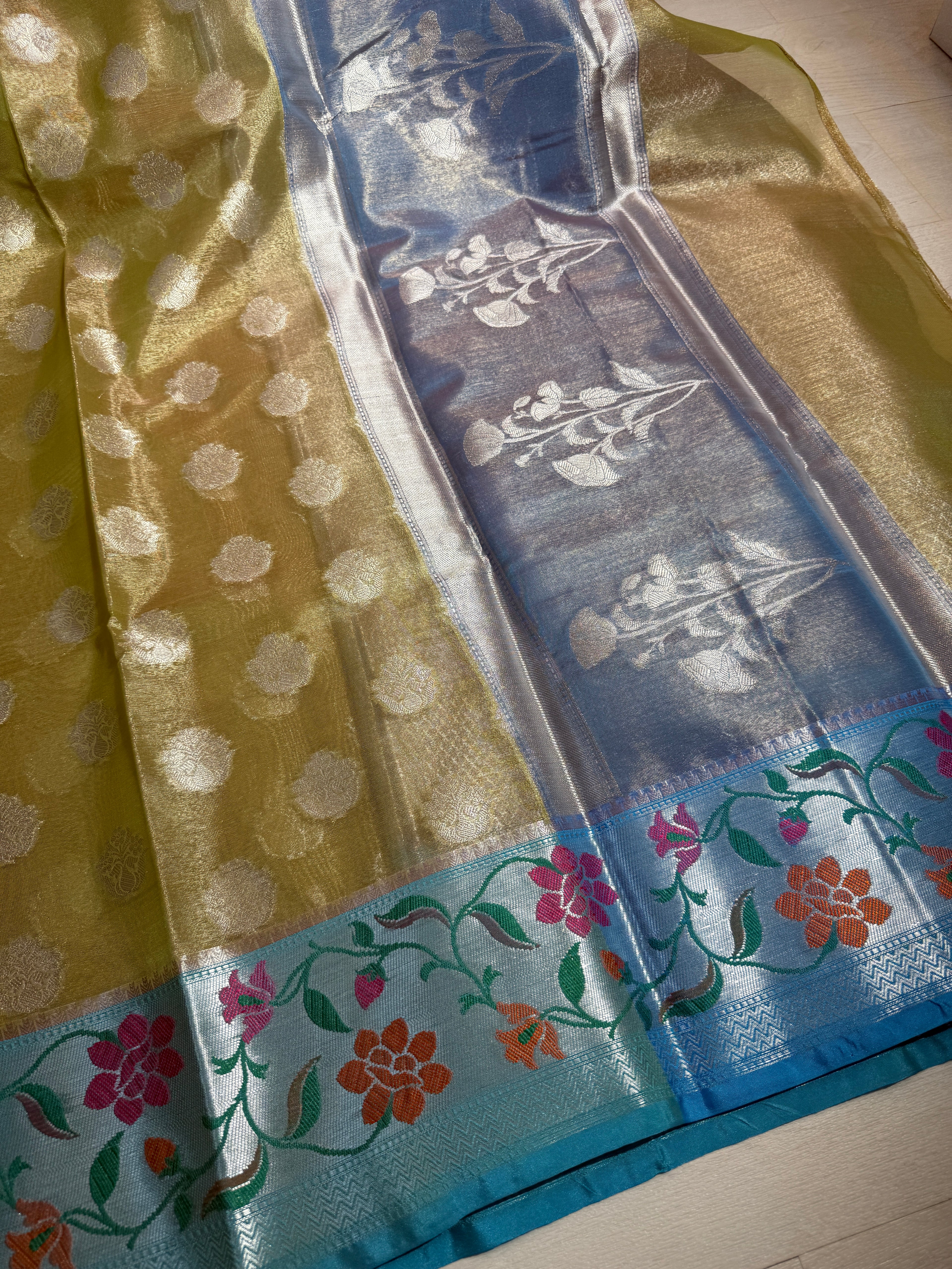Banarasi Premium Tissue Silk Saree With Paithani Border Soft And Comfortable