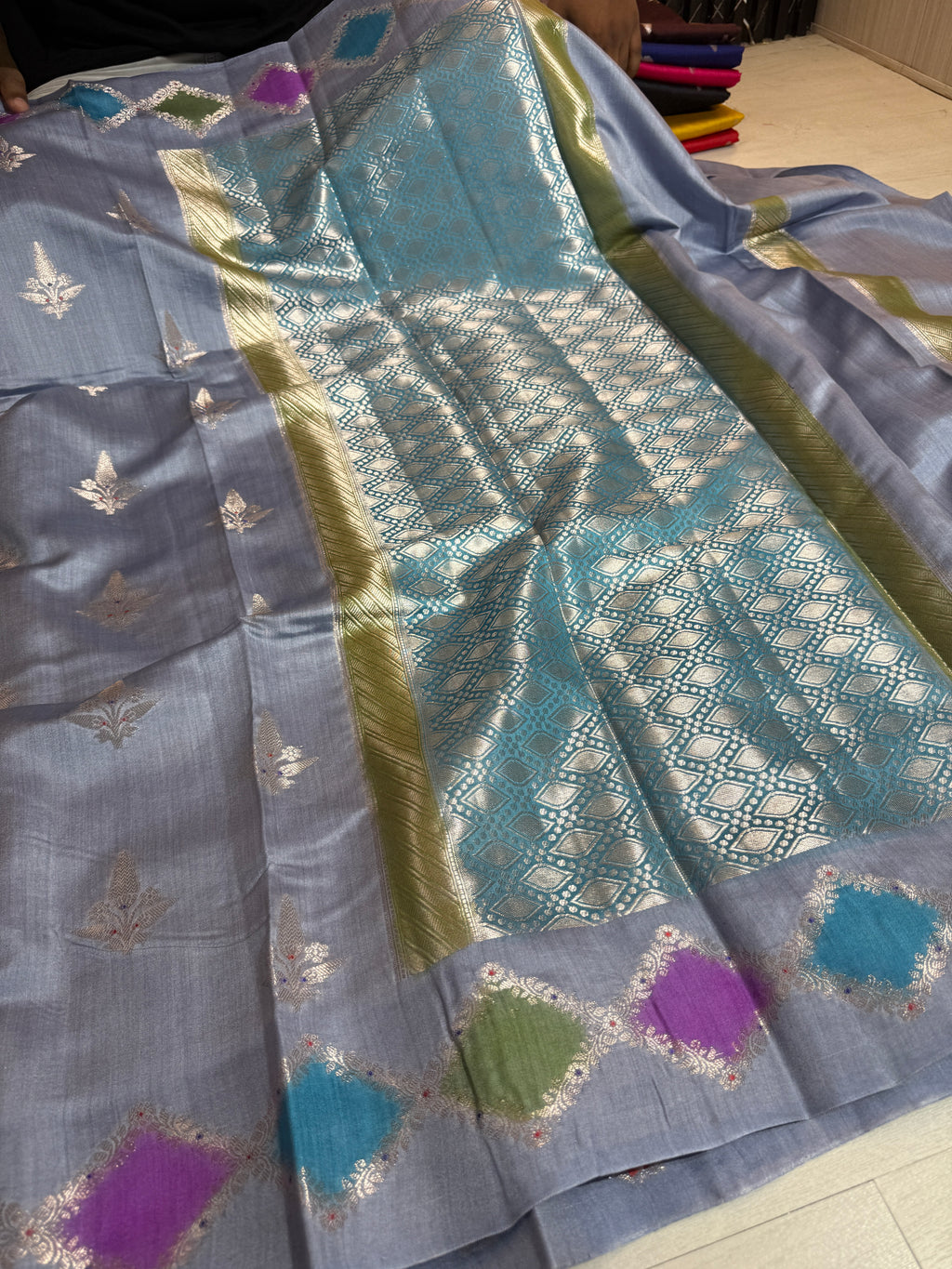 Pure Chiniya Silk Saree With Handbrush Work Border Buti Design Saree