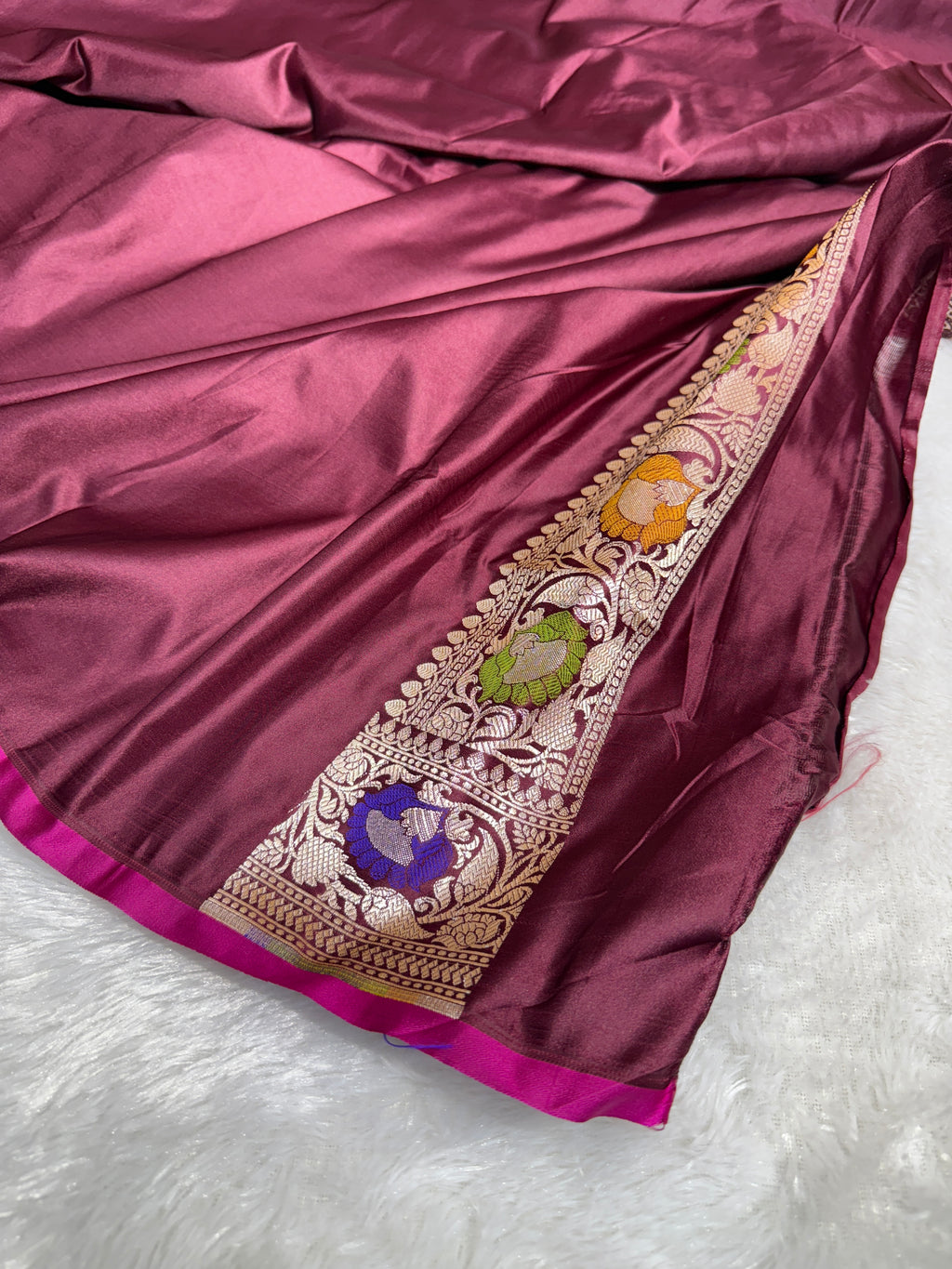 Mashru Silk Banarasi Rangkaat Saree Zari Border Pallu