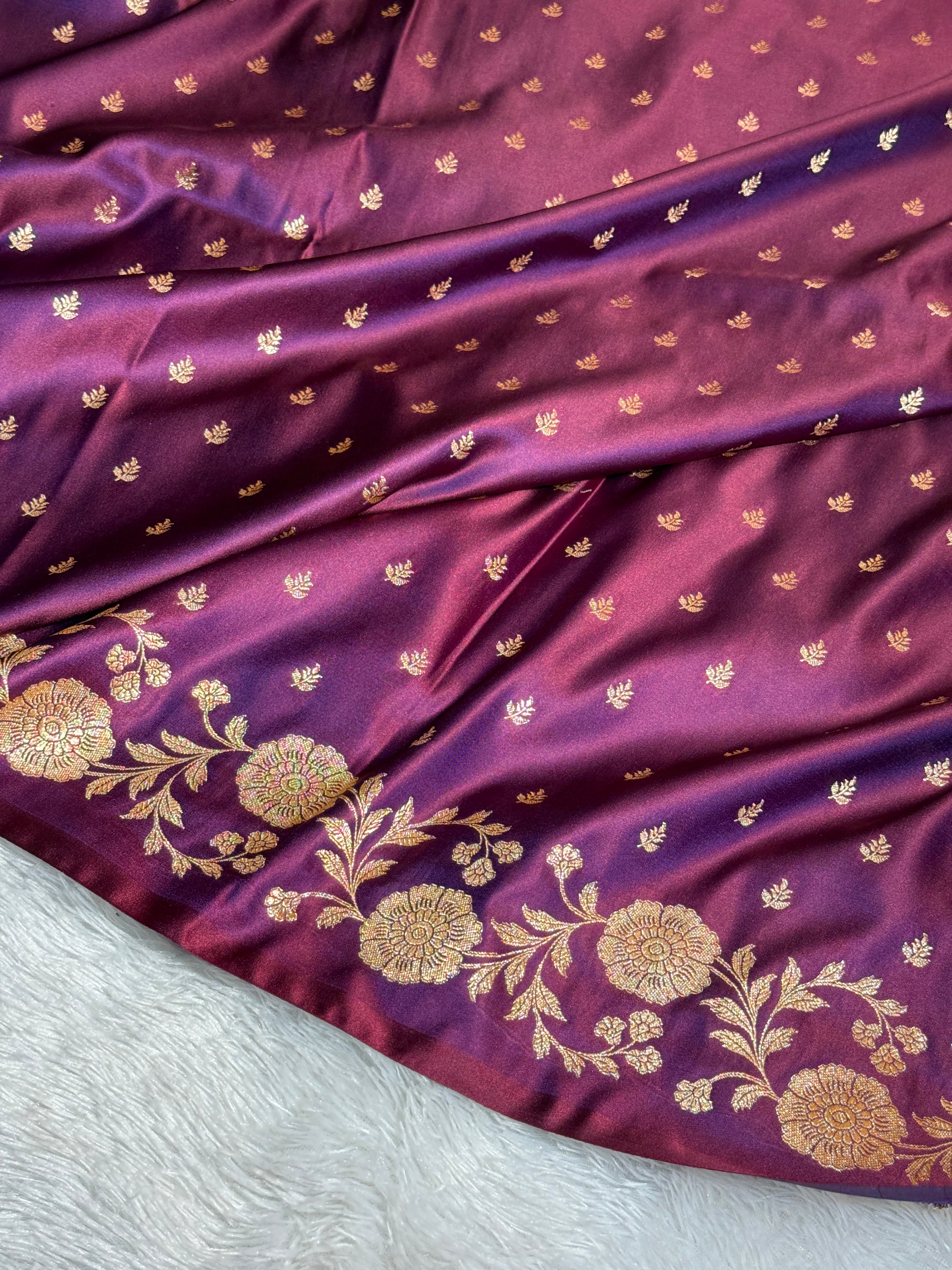 Mashru Silk Banarasi Booti Saree Zari Border Pallu