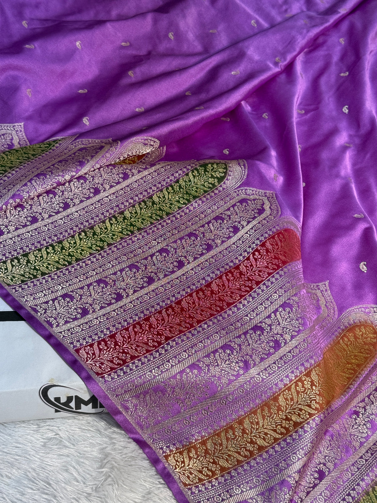 Premium Banarasi Skirt Border Mashru Katan Silk Saree With Handbrush Work