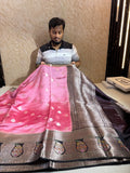 Premium Banarasi Pure Viscose Silk Saree With Contrast Border And Pallu