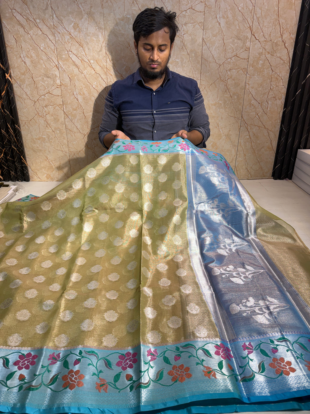 Banarasi Premium Tissue Silk Saree With Paithani Border Soft And Comfortable