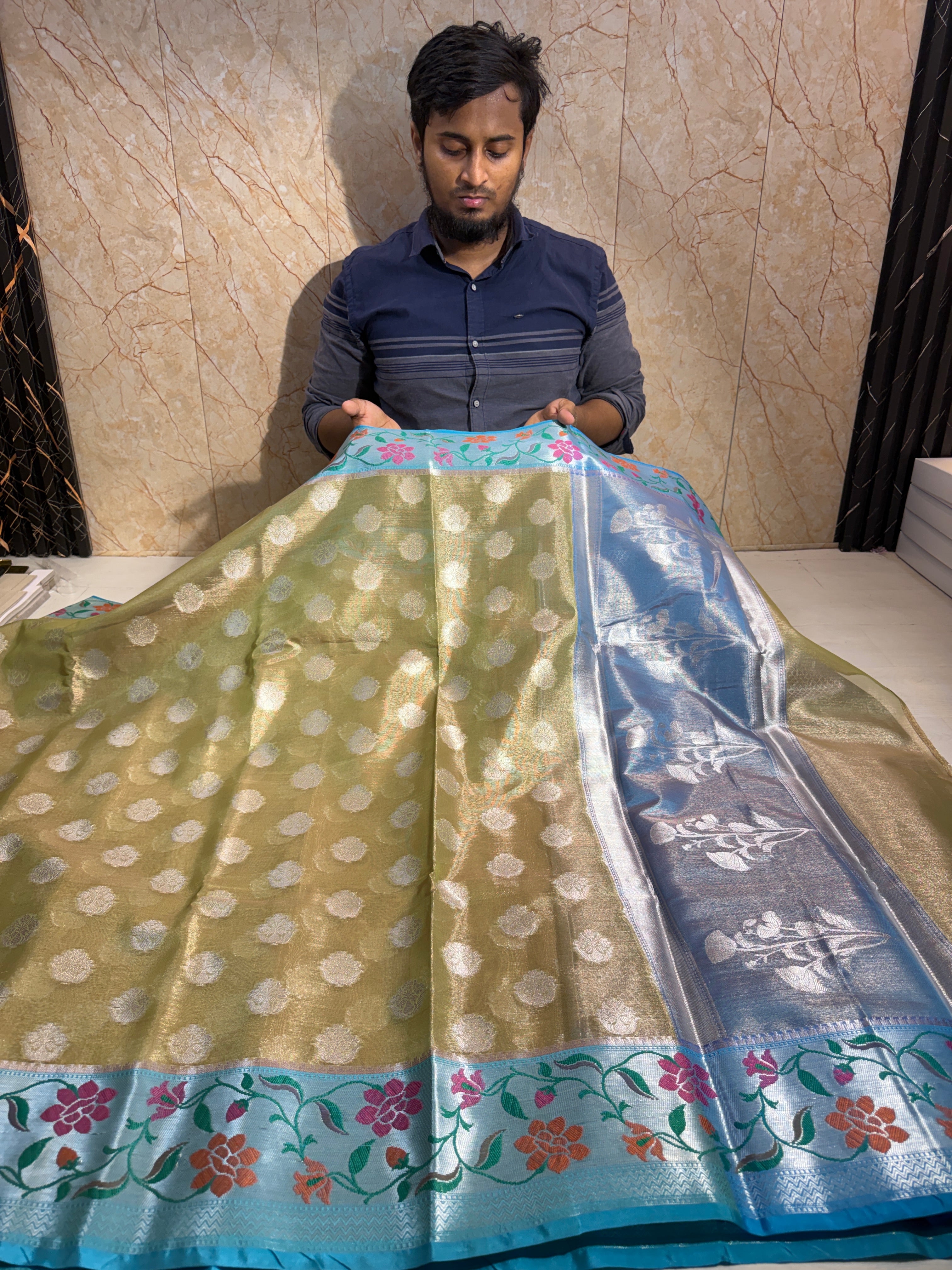 Banarasi Premium Tissue Silk Saree With Paithani Border Soft And Comfortable