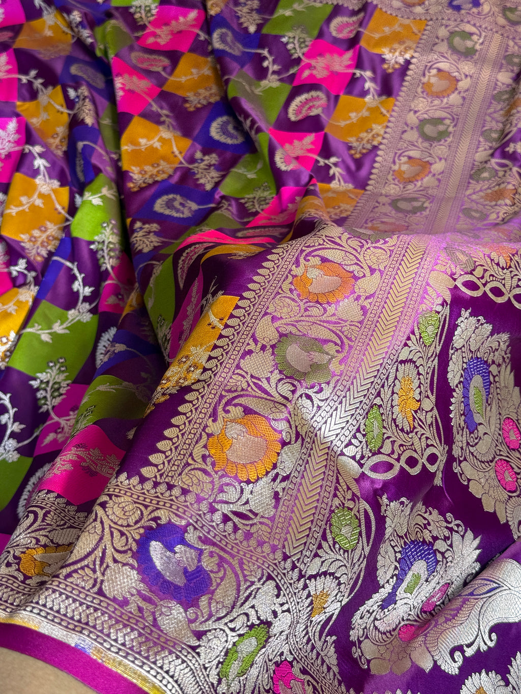 Mashru Silk Banarasi Rangkaat Saree Zari Border Pallu