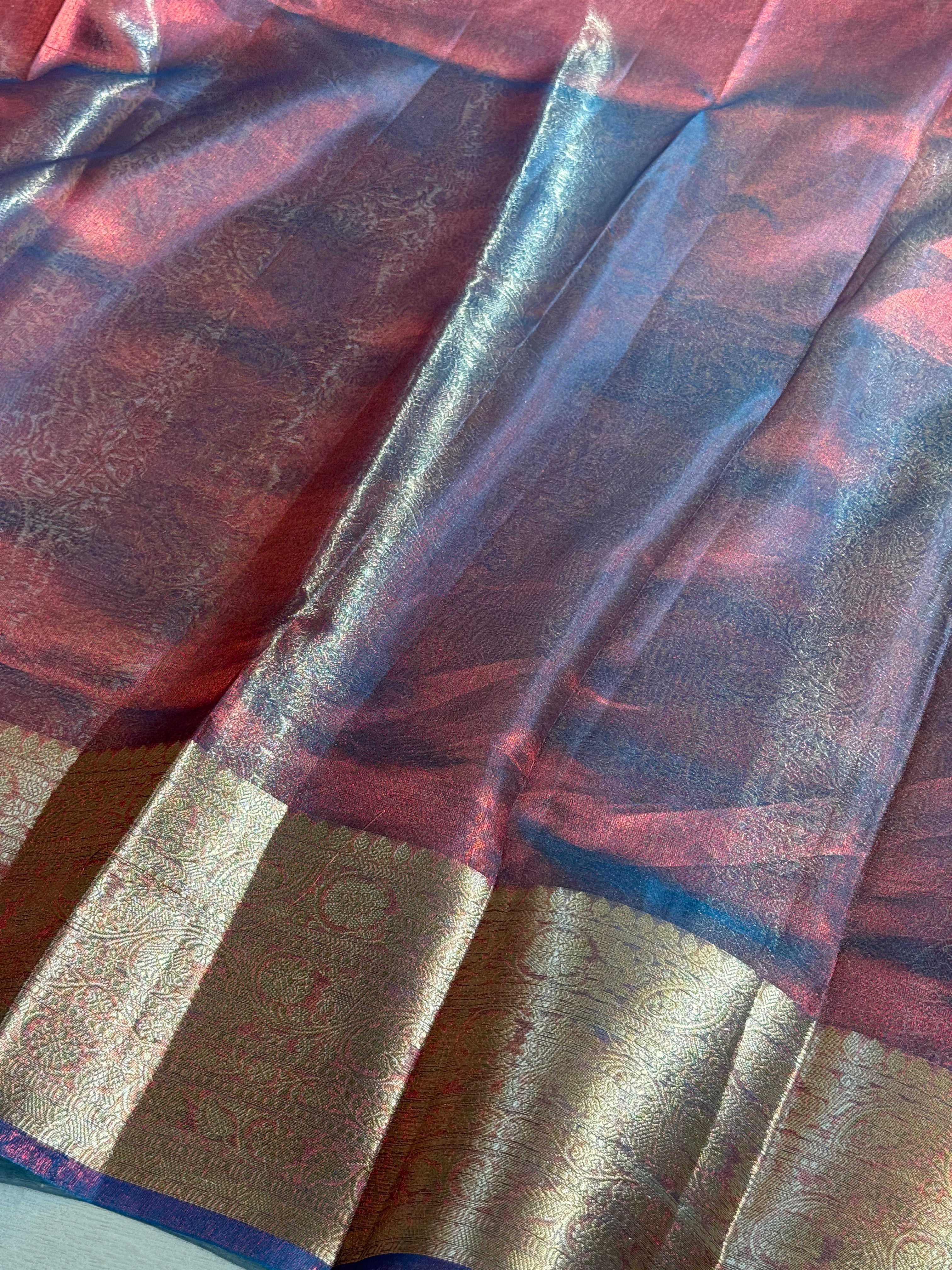 Luxurious Banarasi Pure Tissue Brocade Silk Saree With Plain Blouse Piece