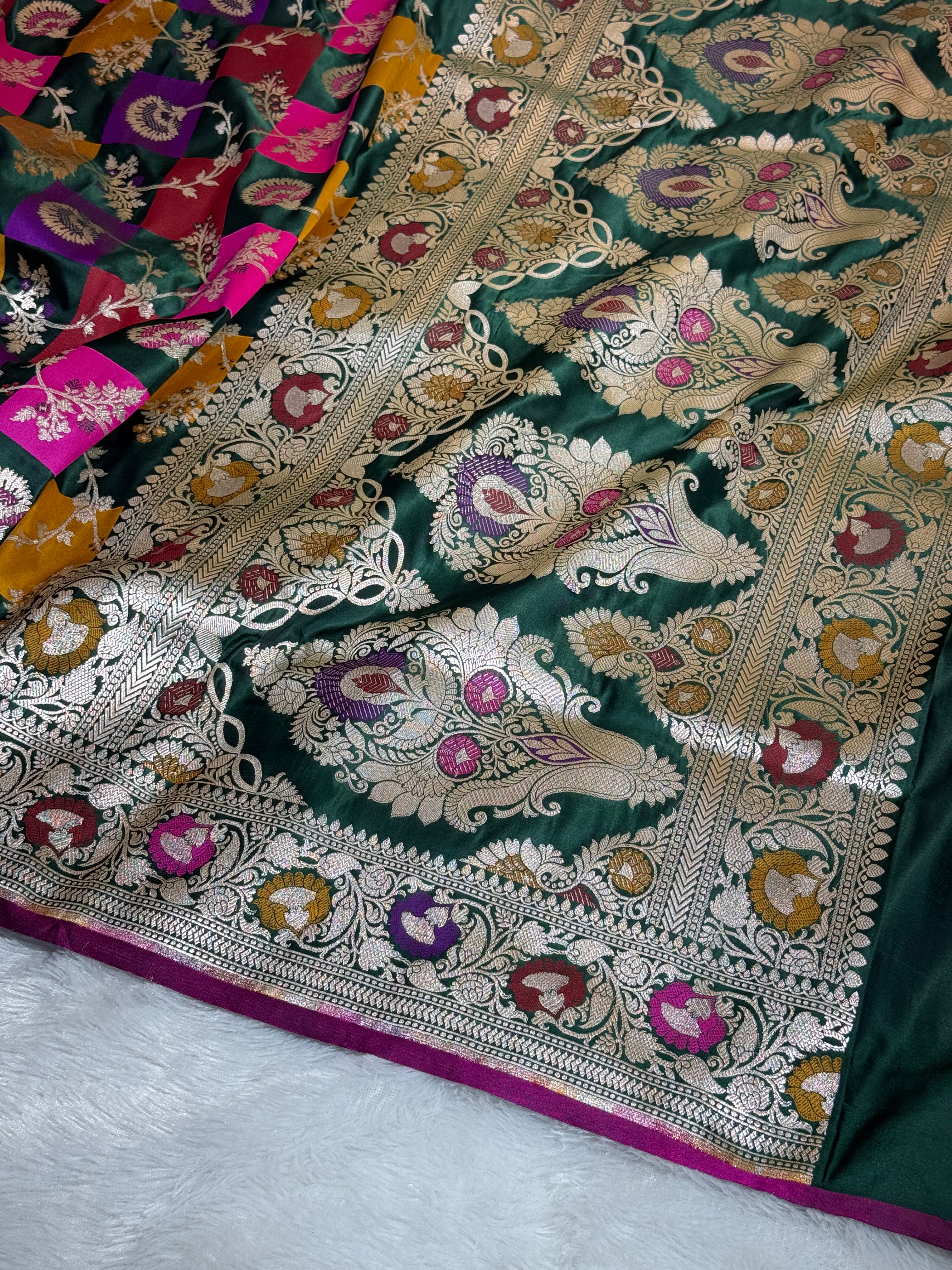 Mashru Silk Banarasi Rangkaat Saree Zari Border Pallu