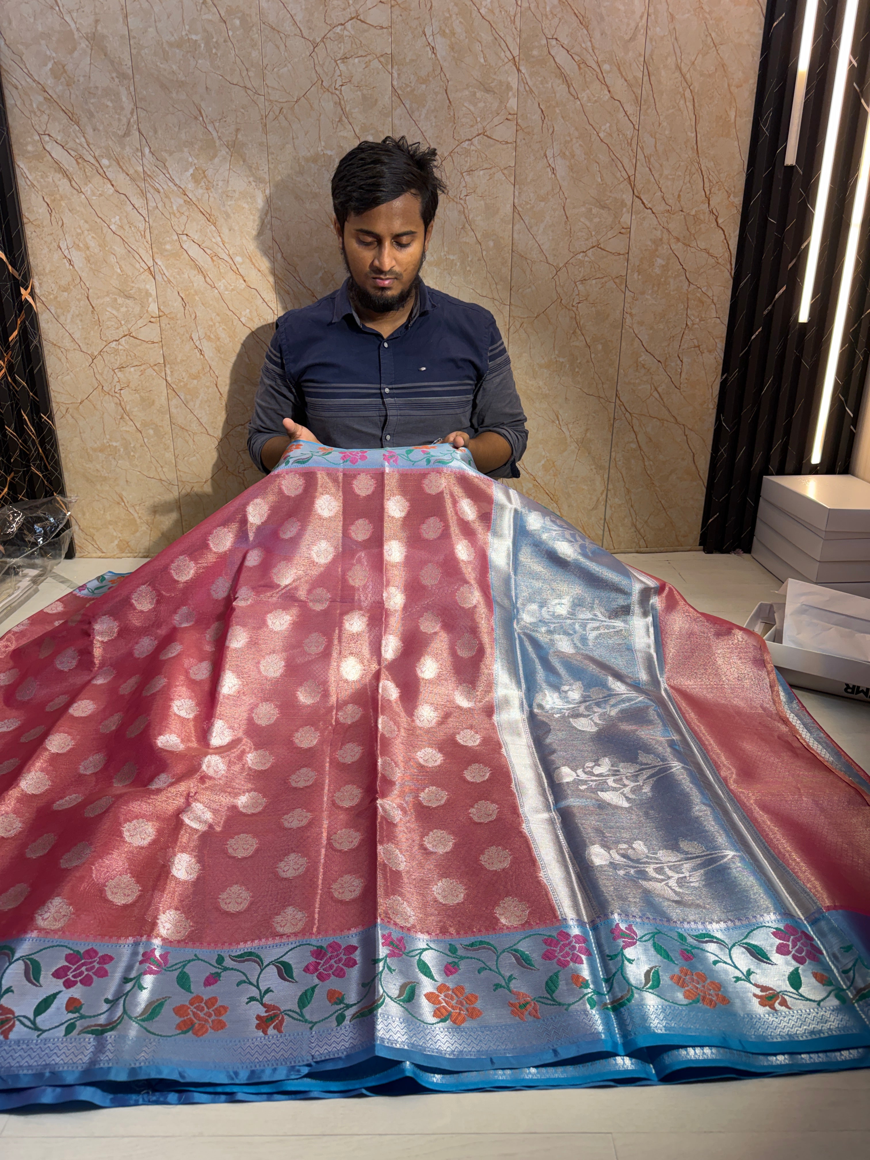 Banarasi Premium Tissue Silk Saree With Paithani Border Soft And Comfortable
