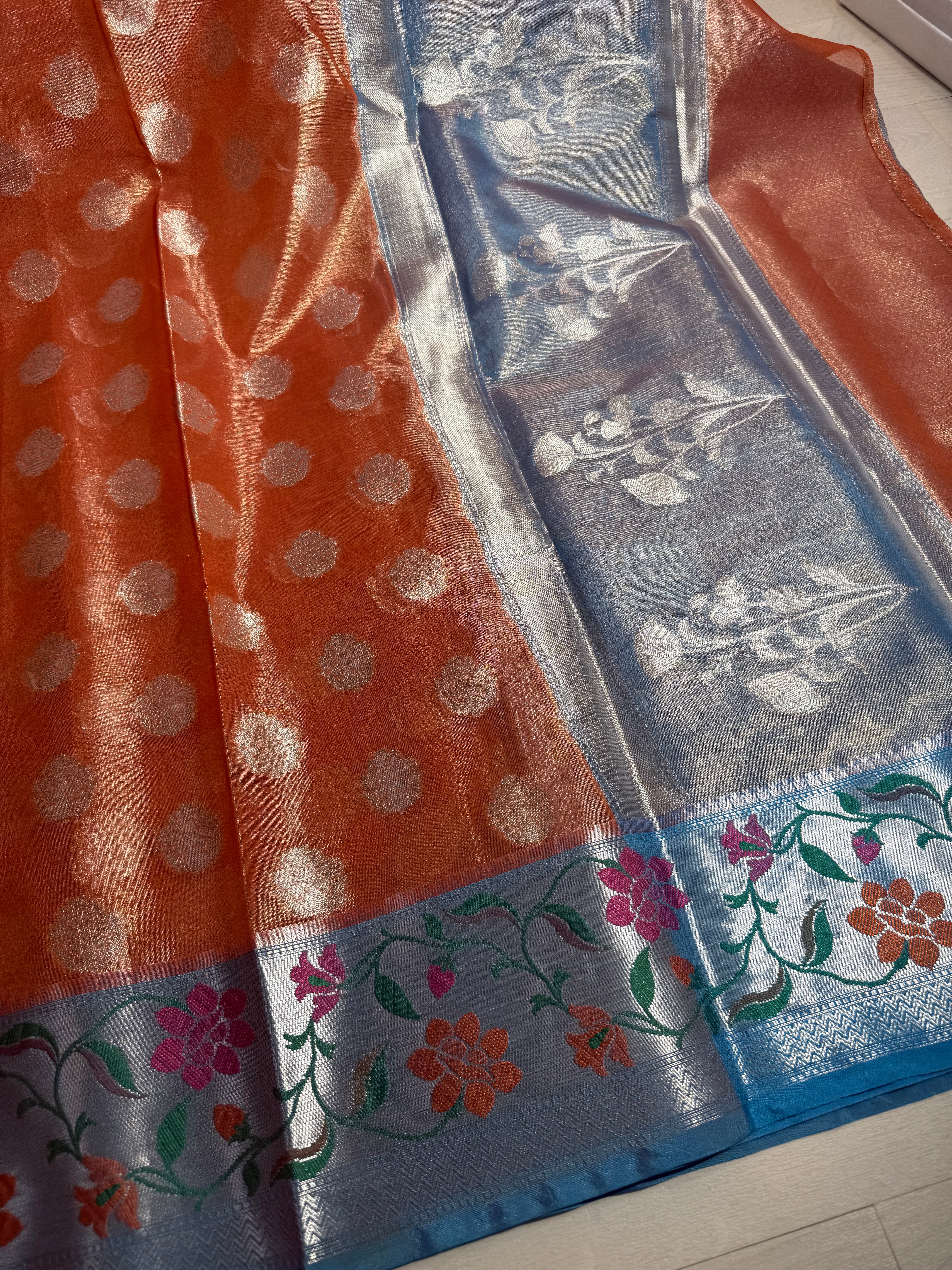 Banarasi Premium Tissue Silk Saree With Paithani Border Soft And Comfortable