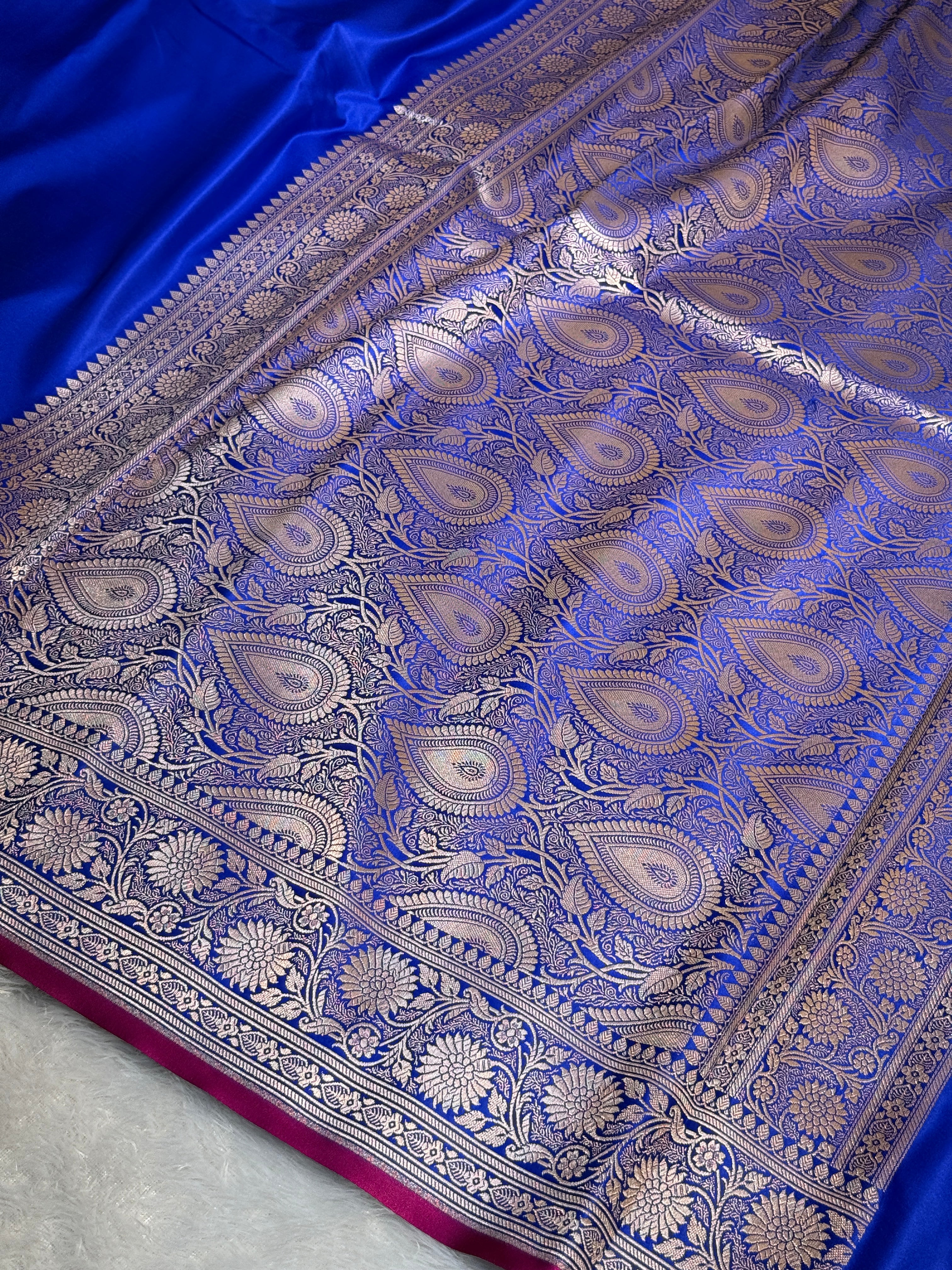 Mashru Silk Banarasi Plain Saree Zari Border Pallu