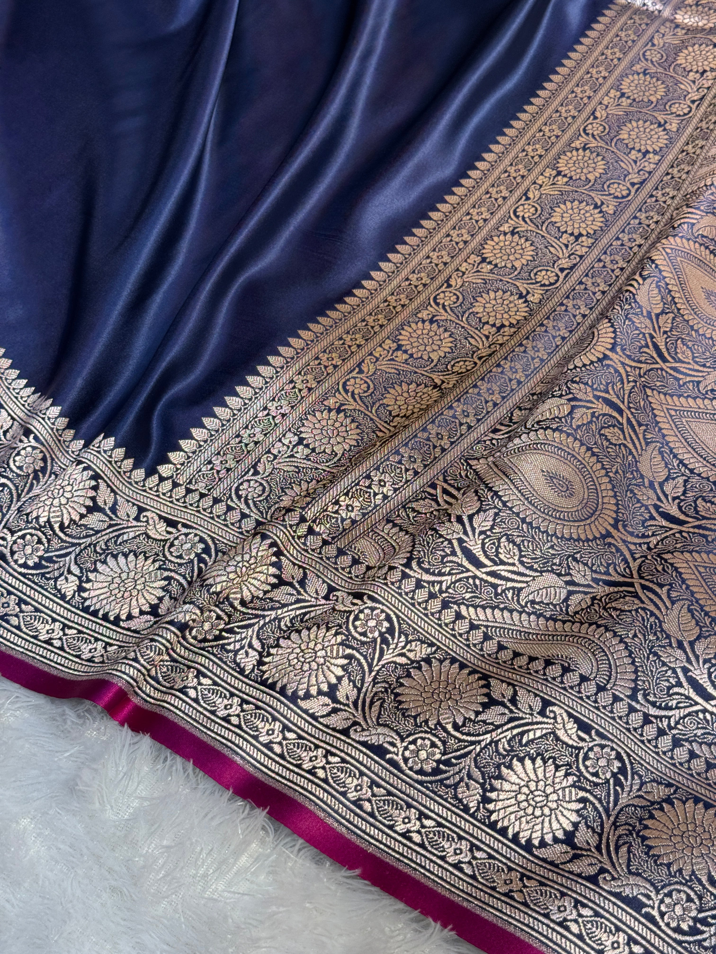 Mashru Silk Banarasi Plain Saree Zari Border Pallu
