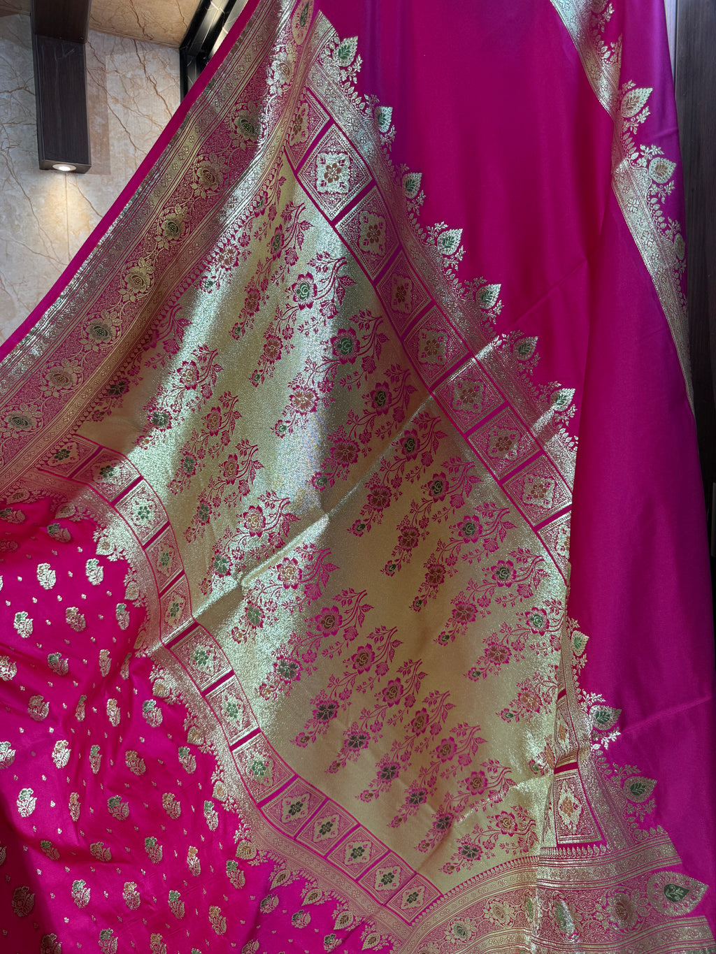 Banarasi Luxurious Meenakari Satin Silk Katan Saree With Rich Zari Pallu Border