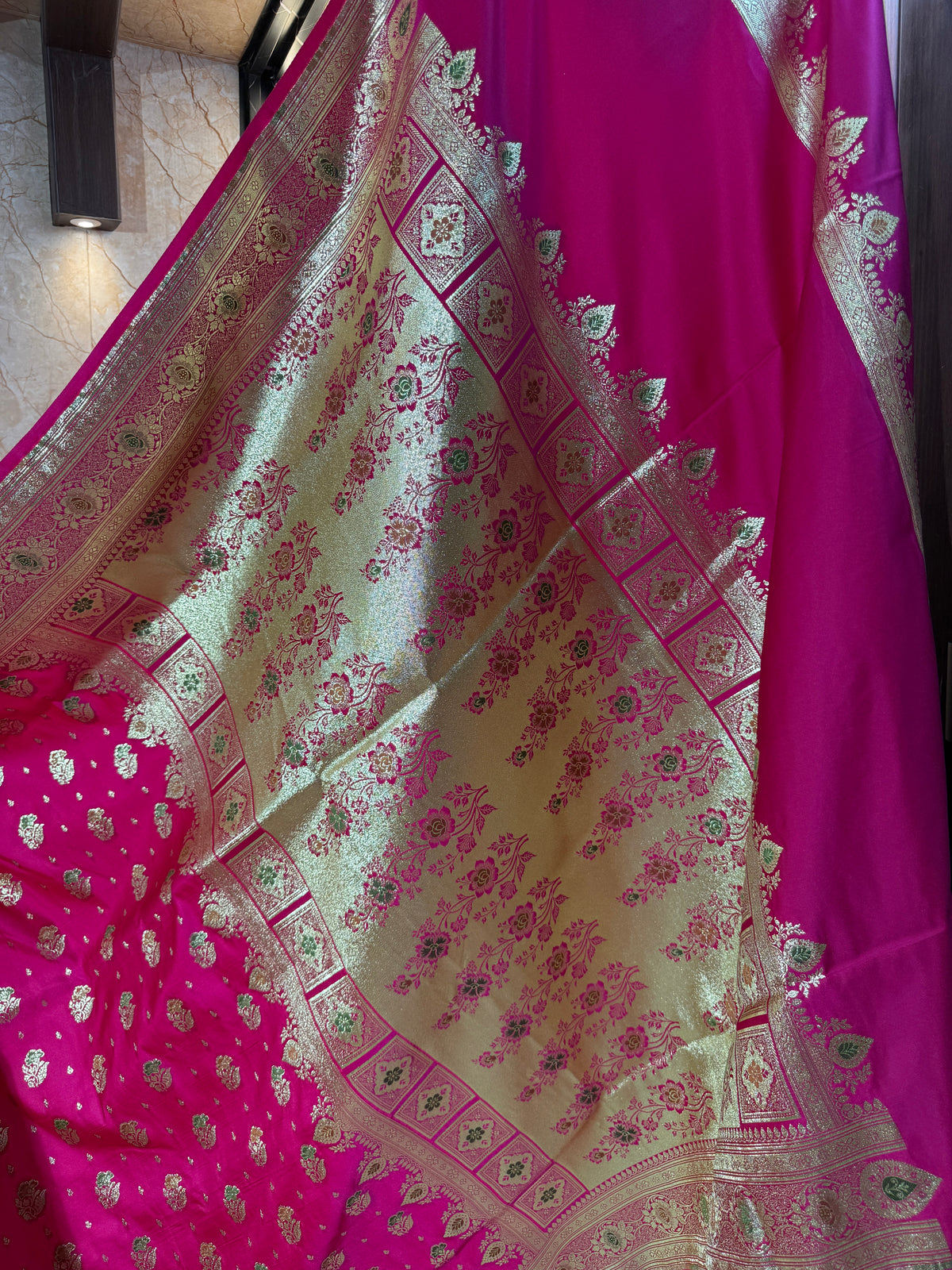Banarasi Luxurious Meenakari Satin Silk Katan Saree With Rich Zari Pallu Border