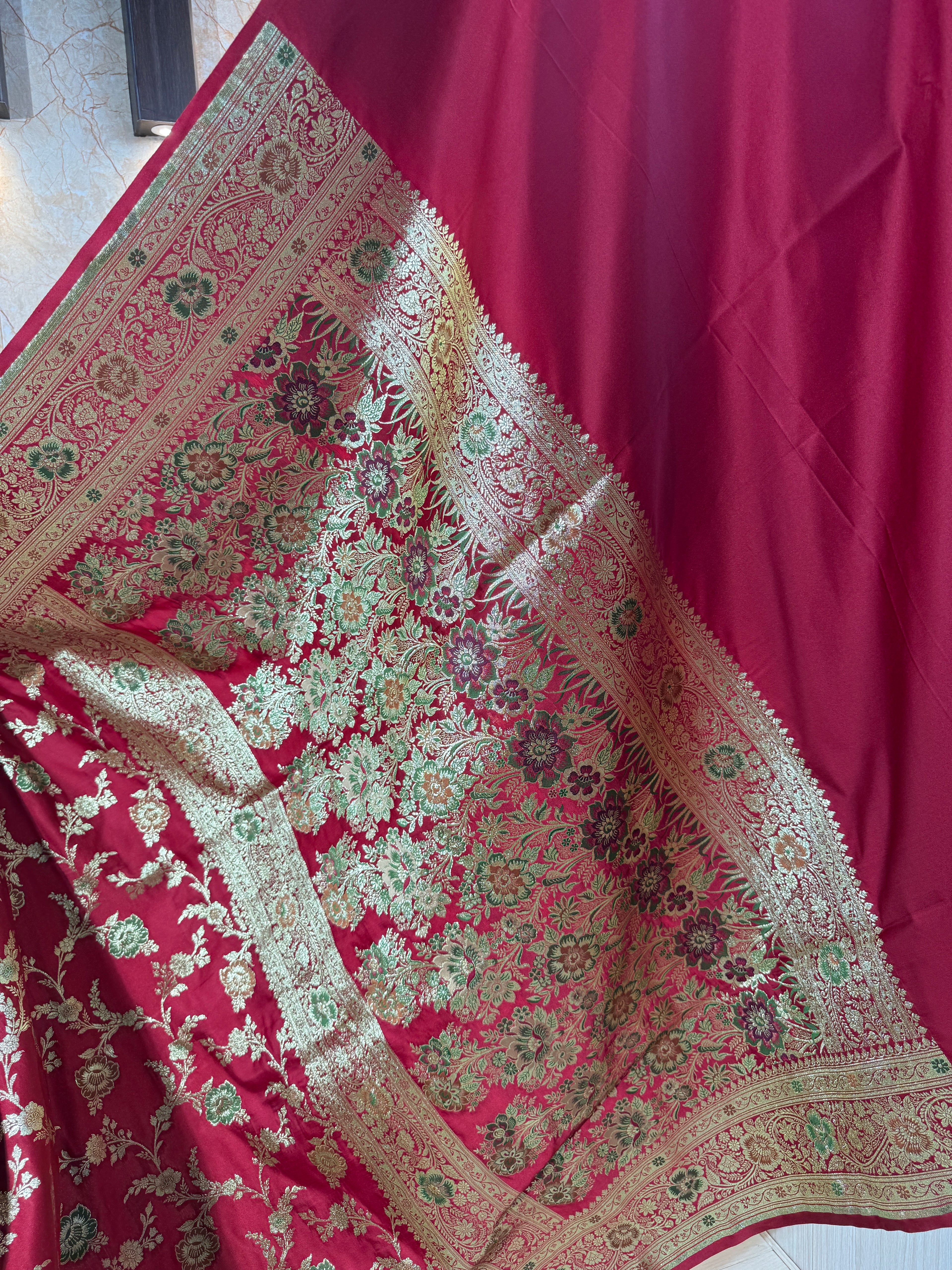 Banarasi Luxurious Meenakari Satin Silk Katan Saree With Rich Zari Pallu Border