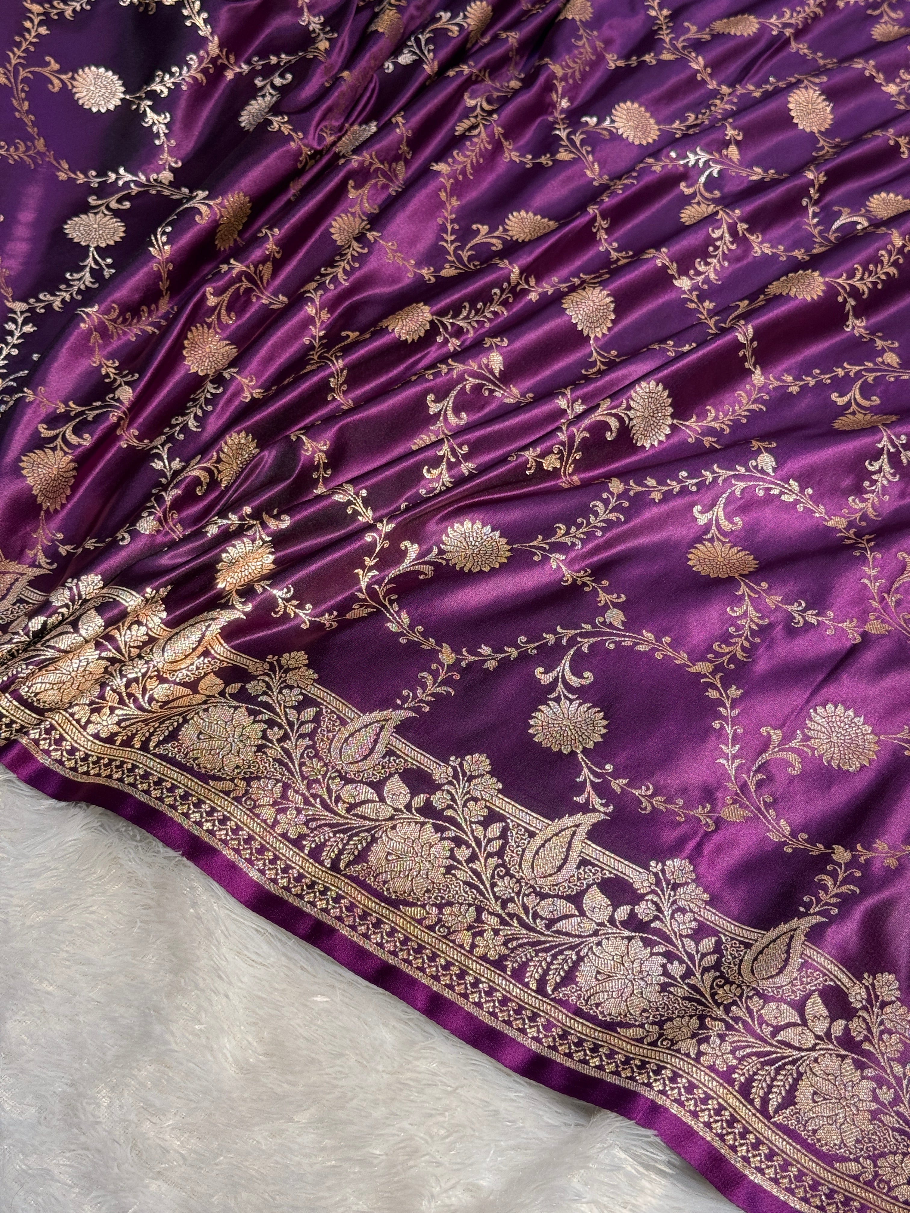 Mashru Silk Banarasi Jaal Saree Zari Border Pallu