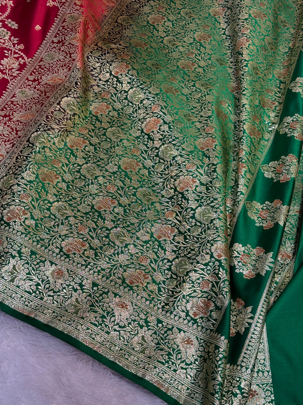 Mashru Silk Banarasi Contrast Meena Work Saree Zari Border Pallu