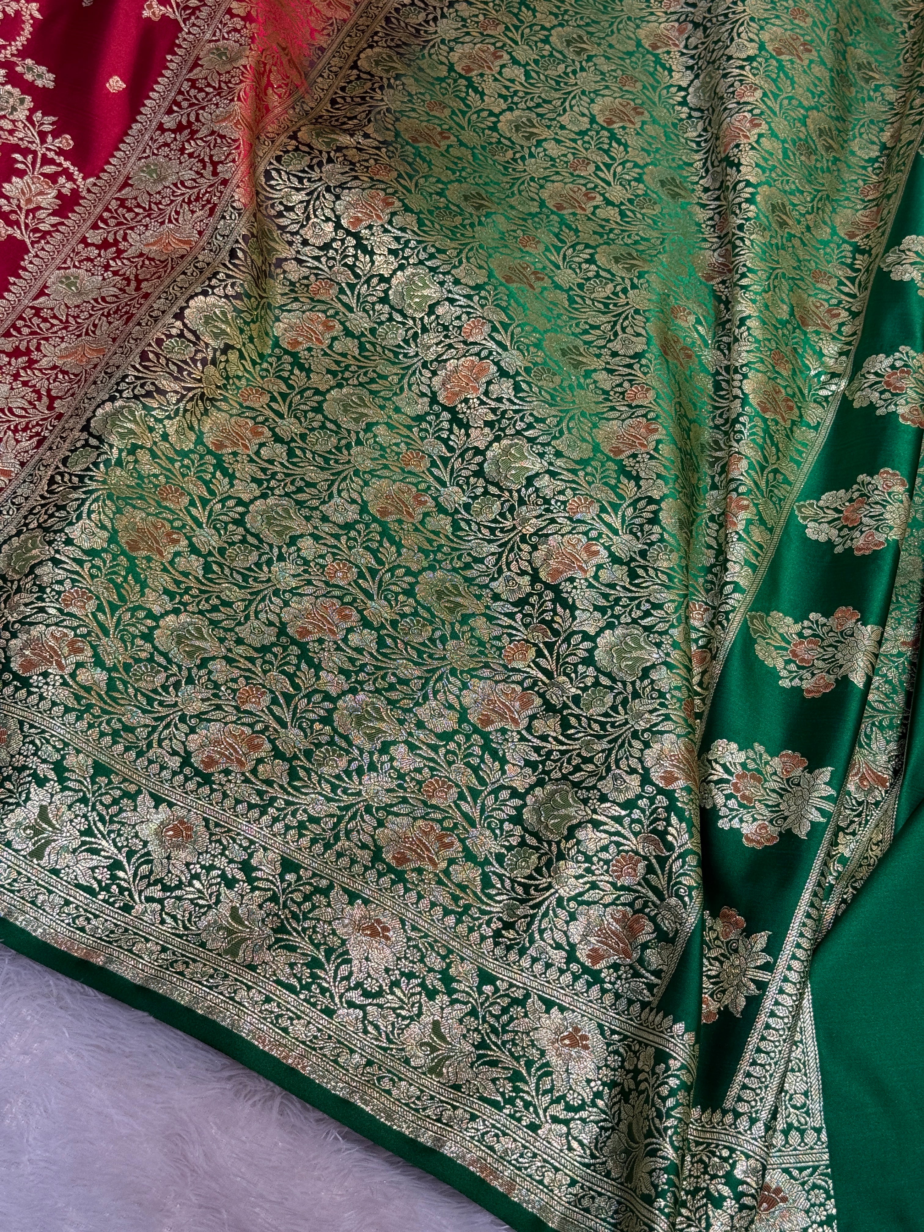 Mashru Silk Banarasi Contrast Meena Work Saree Zari Border Pallu