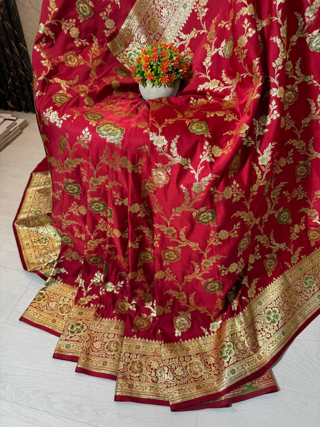 Banarasi Luxurious Meenakari Satin Silk Katan Saree With Rich Zari Pallu Border