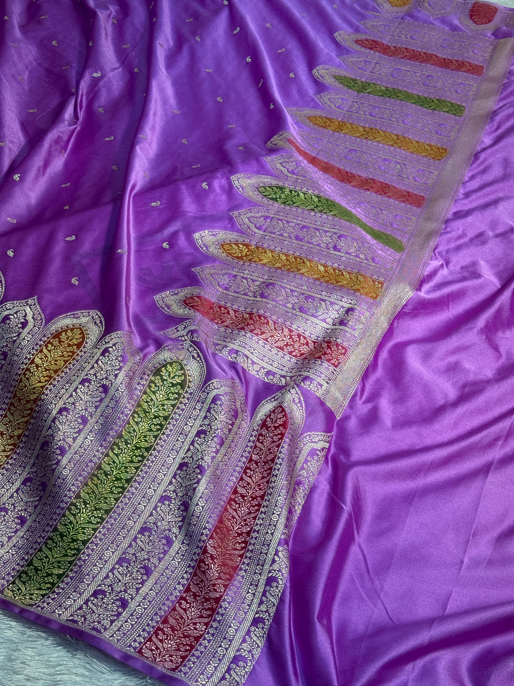 Premium Banarasi Skirt Border Mashru Katan Silk Saree With Handbrush Work