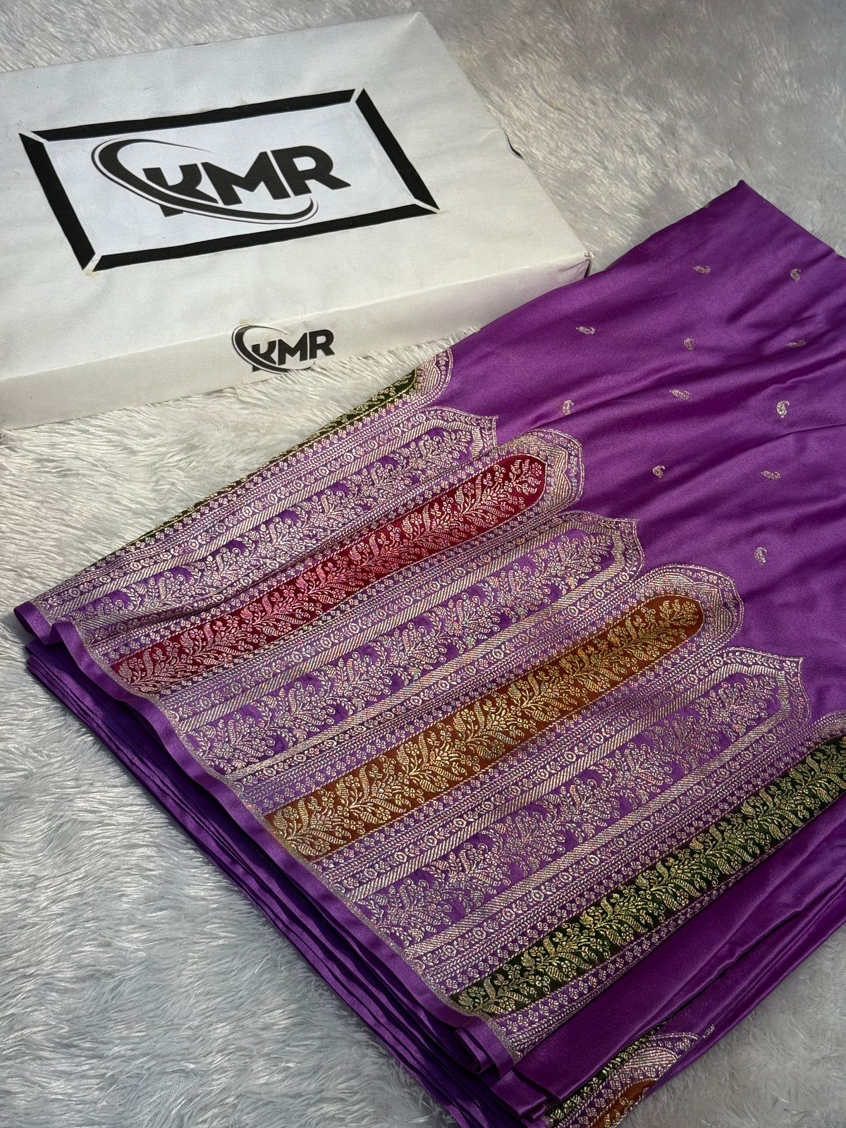 Premium Banarasi Skirt Border Mashru Katan Silk Saree With Handbrush Work