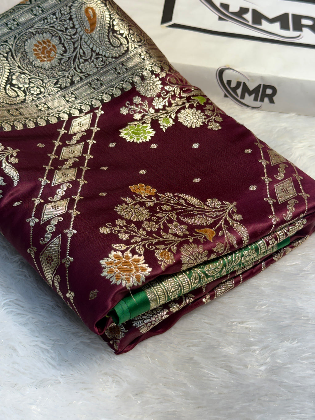 Mashru Silk Banarasi Contrast Meena Work Saree Zari Border Pallu