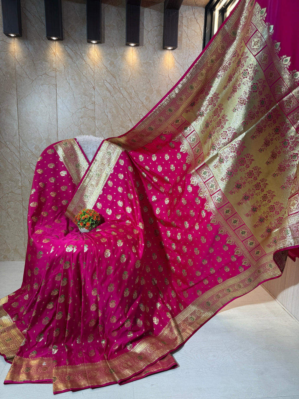 Banarasi Luxurious Meenakari Satin Silk Katan Saree With Rich Zari Pallu Border