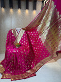 Banarasi Luxurious Meenakari Satin Silk Katan Saree With Rich Zari Pallu Border