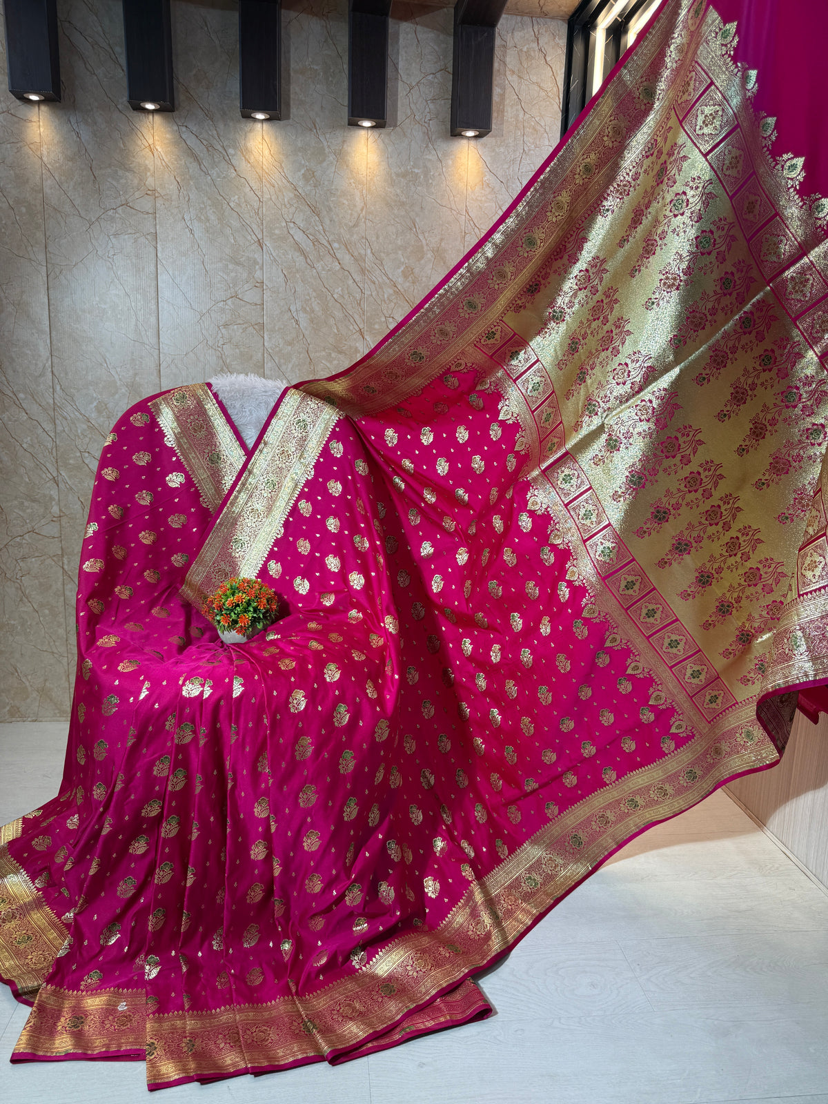 Banarasi Luxurious Meenakari Satin Silk Katan Saree With Rich Zari Pallu Border