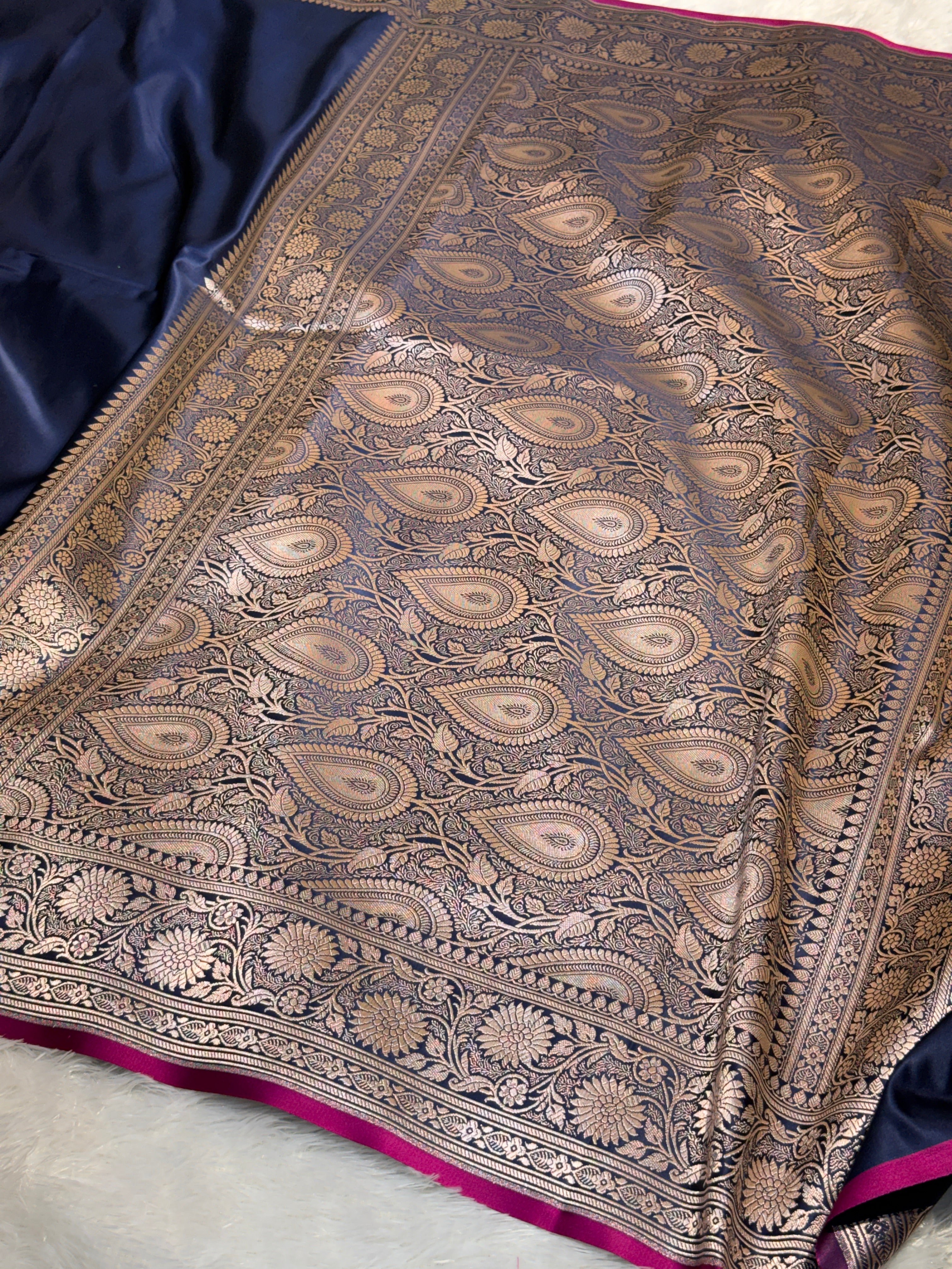 Mashru Silk Banarasi Plain Saree Zari Border Pallu