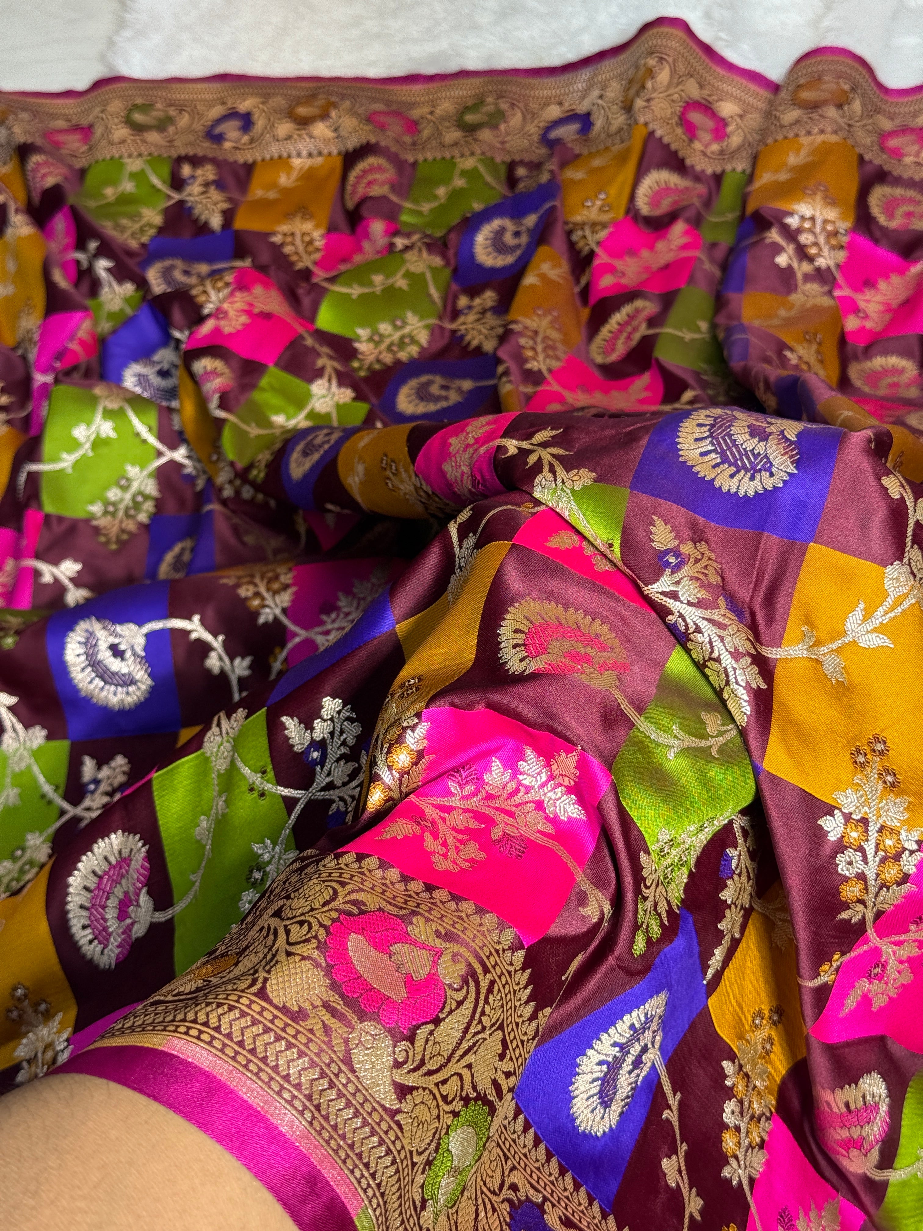 Mashru Silk Banarasi Rangkaat Saree Zari Border Pallu