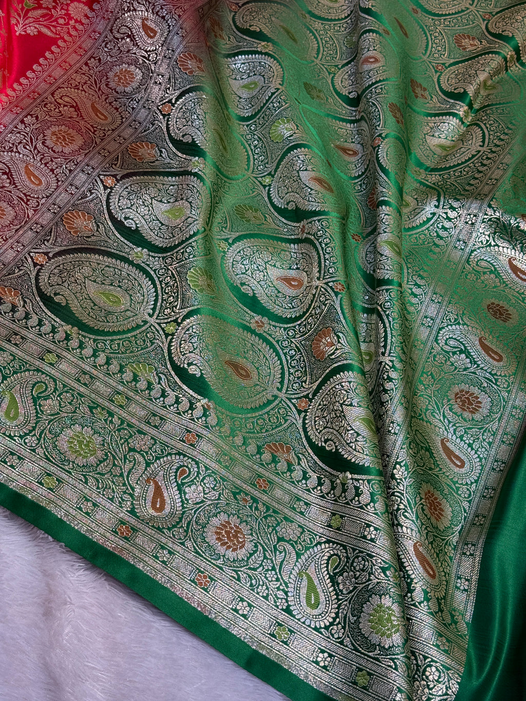 Mashru Silk Banarasi Contrast Meena Work Saree Zari Border Pallu