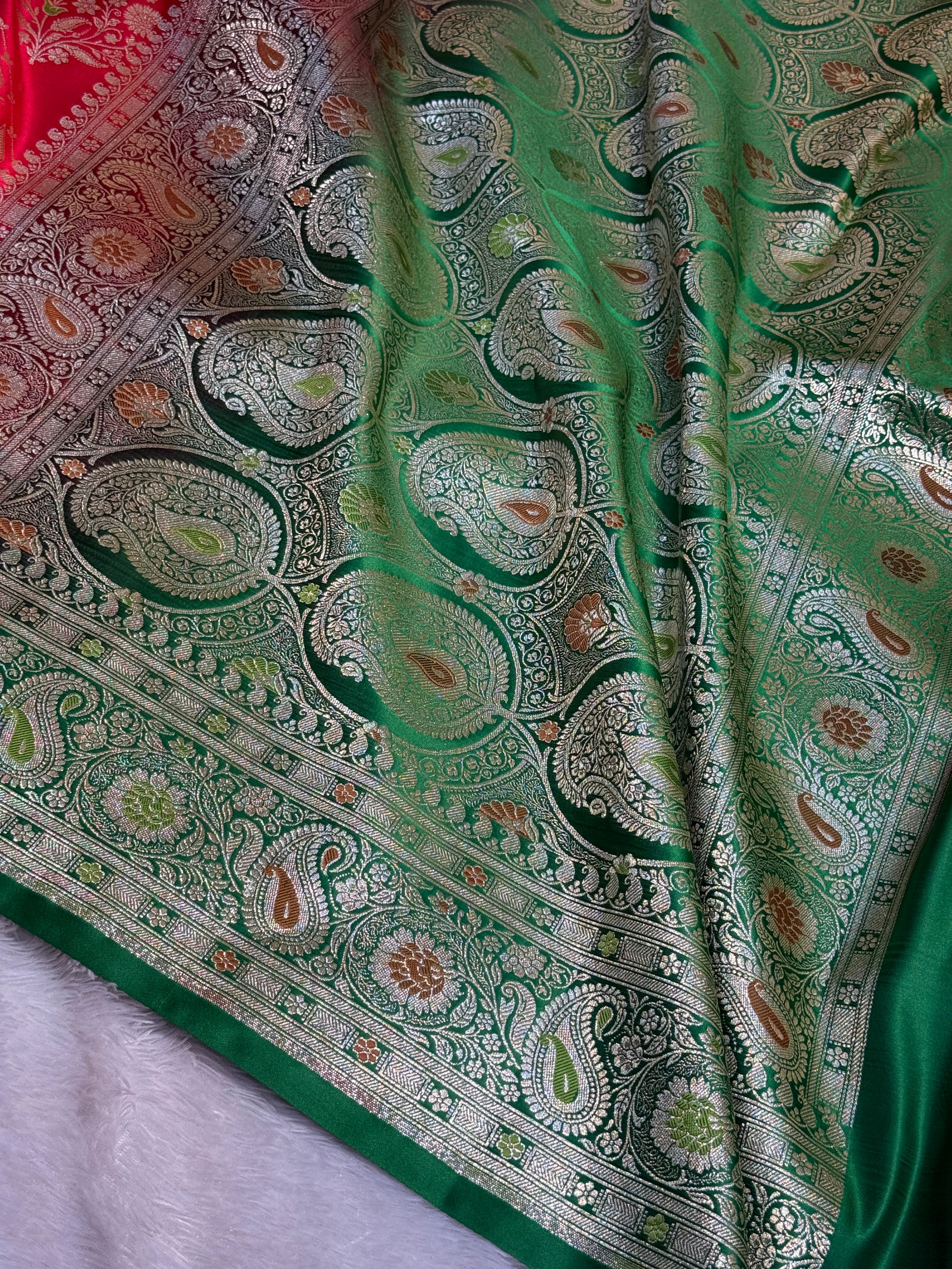 Mashru Silk Banarasi Contrast Meena Work Saree Zari Border Pallu