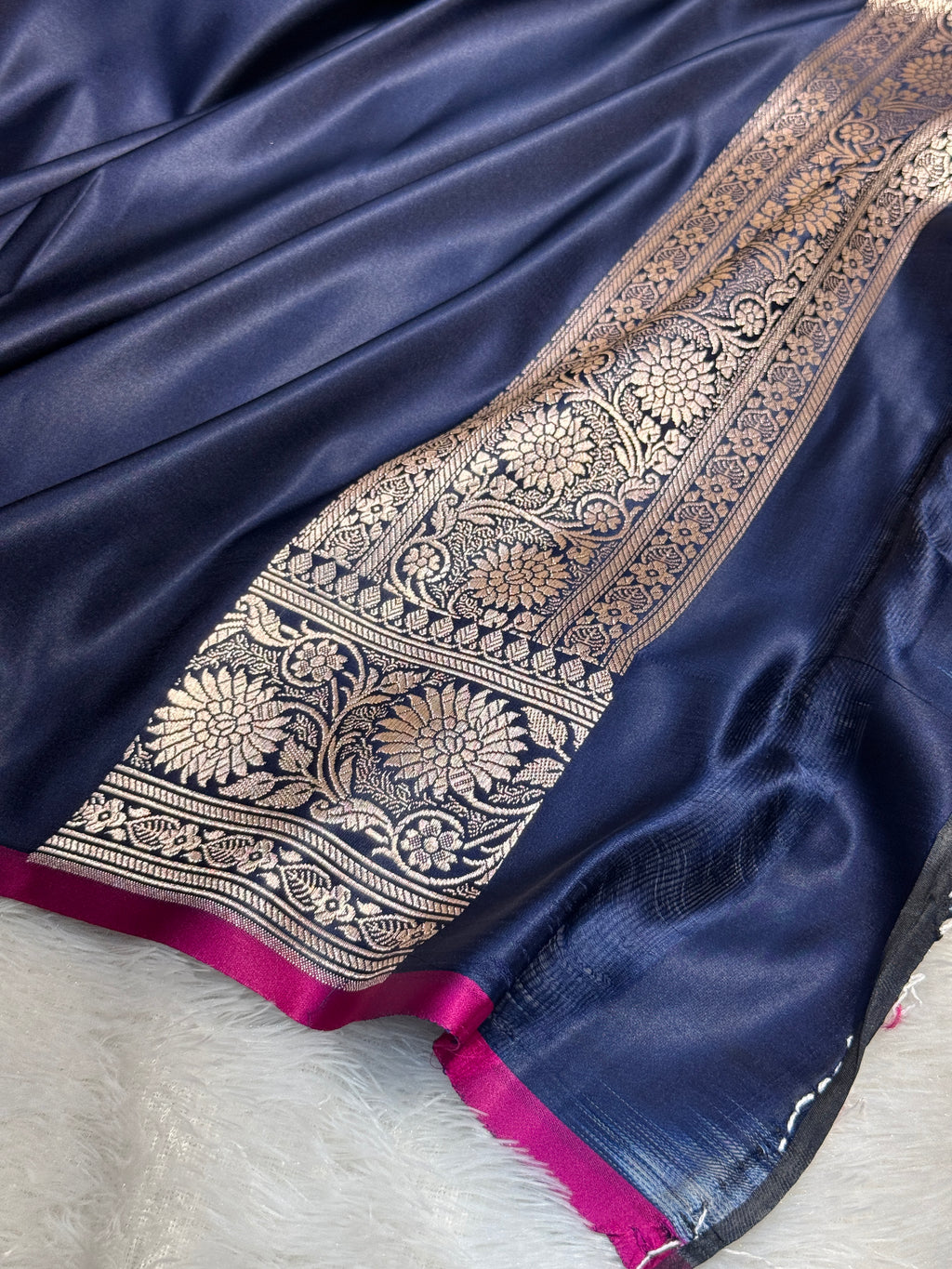 Mashru Silk Banarasi Plain Saree Zari Border Pallu