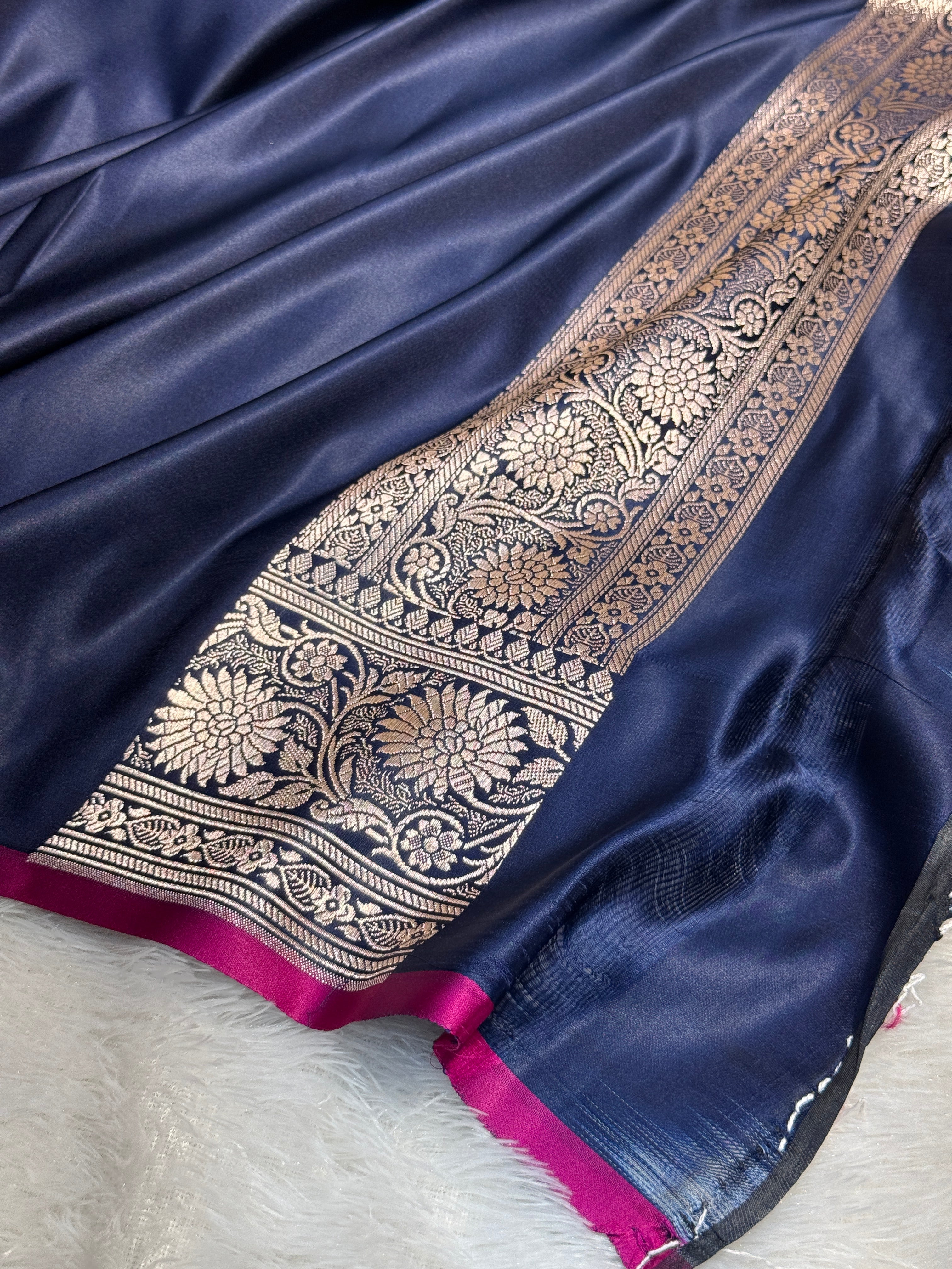Mashru Silk Banarasi Plain Saree Zari Border Pallu
