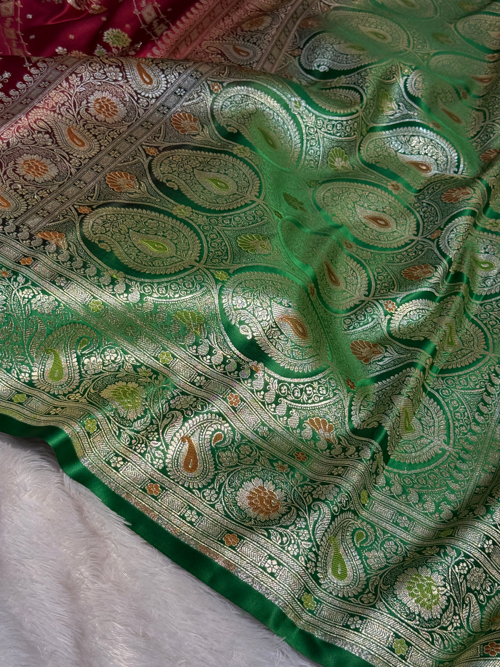 Mashru Silk Banarasi Contrast Meena Work Saree Zari Border Pallu
