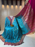 Banarasi Luxurious Meenakari Satin Silk Katan Saree With Contrast Border Pallu