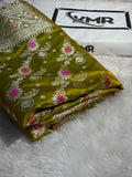 Mashru Silk Banarasi Contrast Meena Work Saree Zari Border Pallu