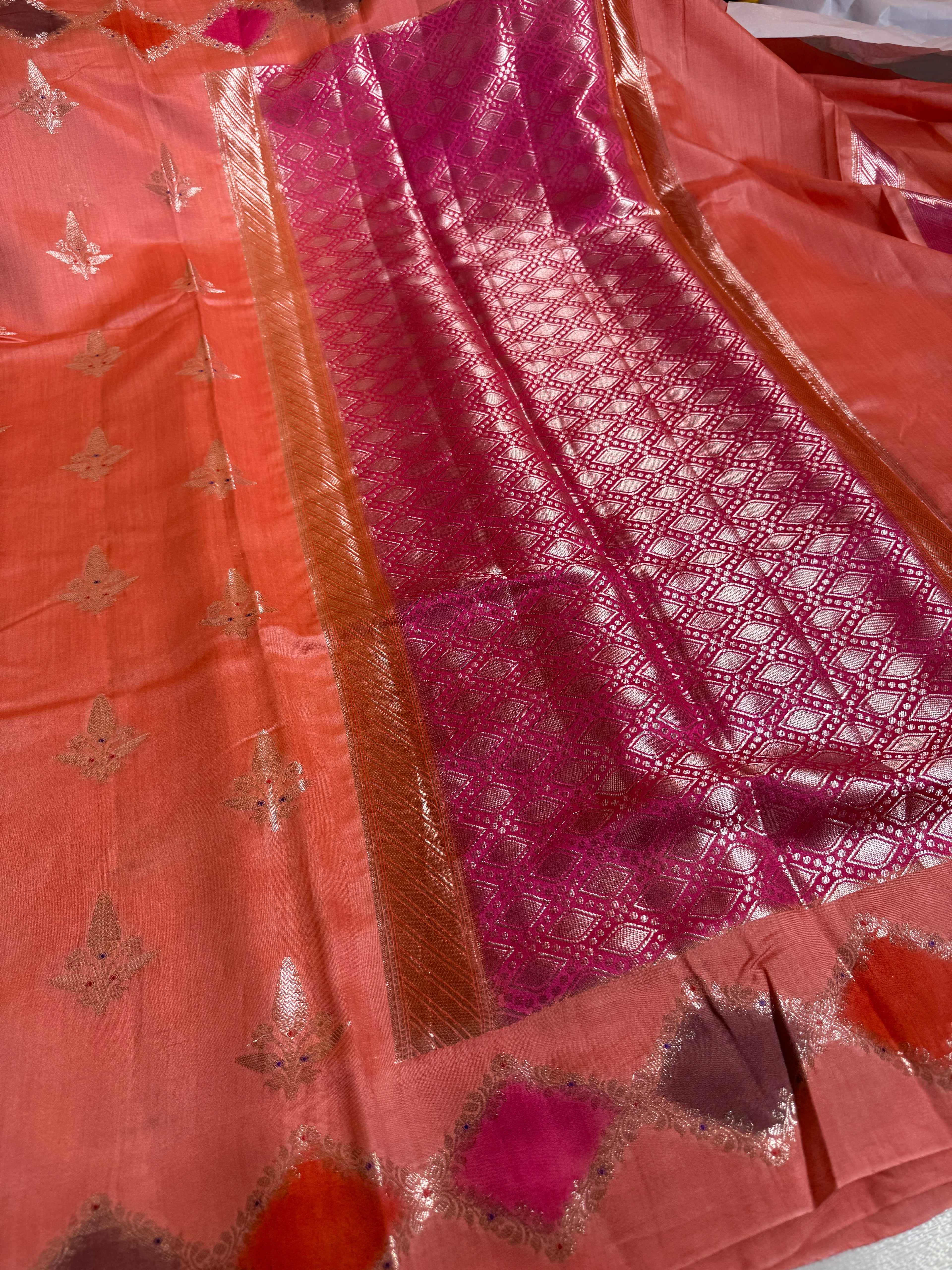 Pure Chiniya Silk Saree With Handbrush Work Border Buti Design Saree