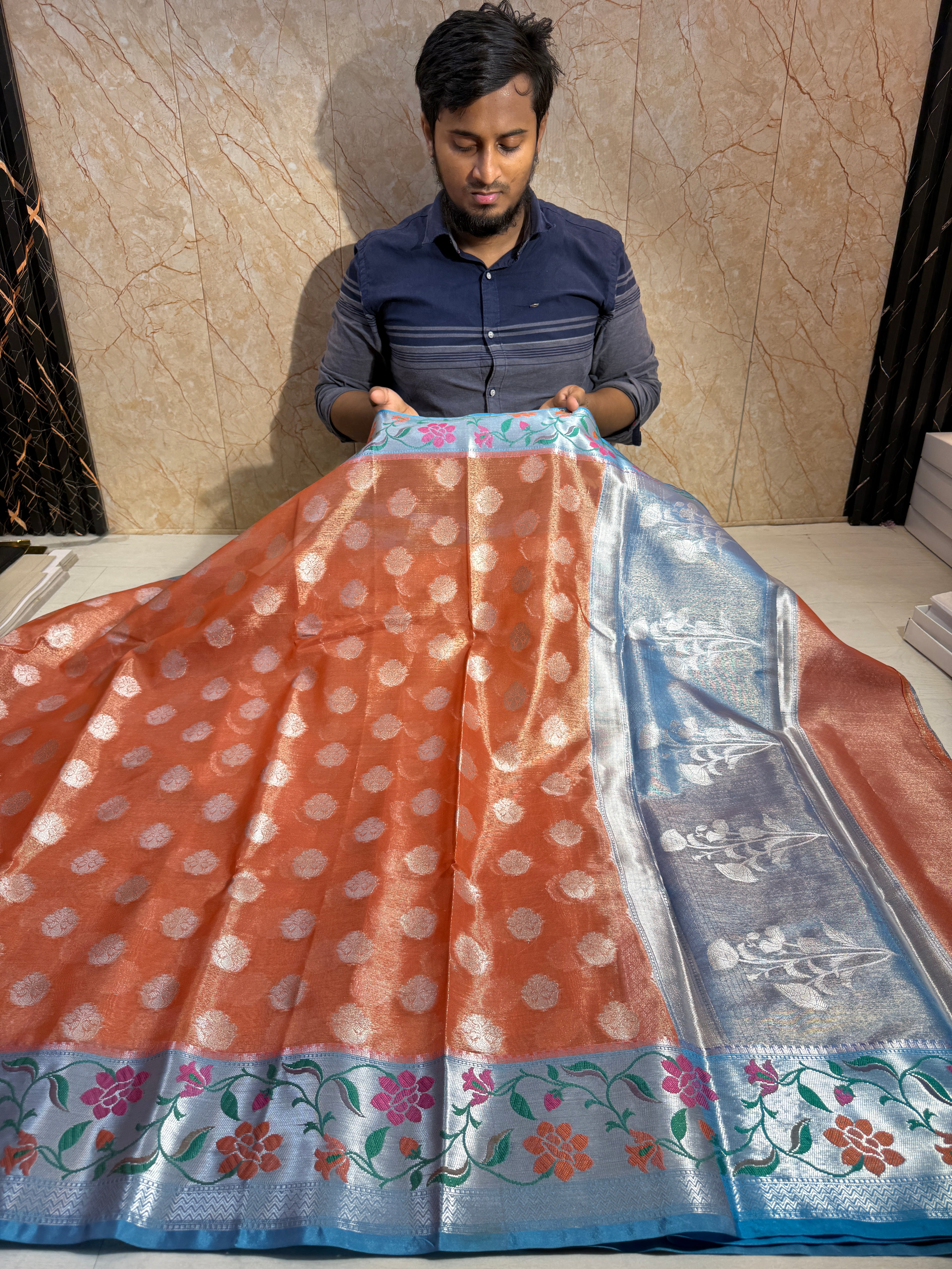 Banarasi Premium Tissue Silk Saree With Paithani Border Soft And Comfortable