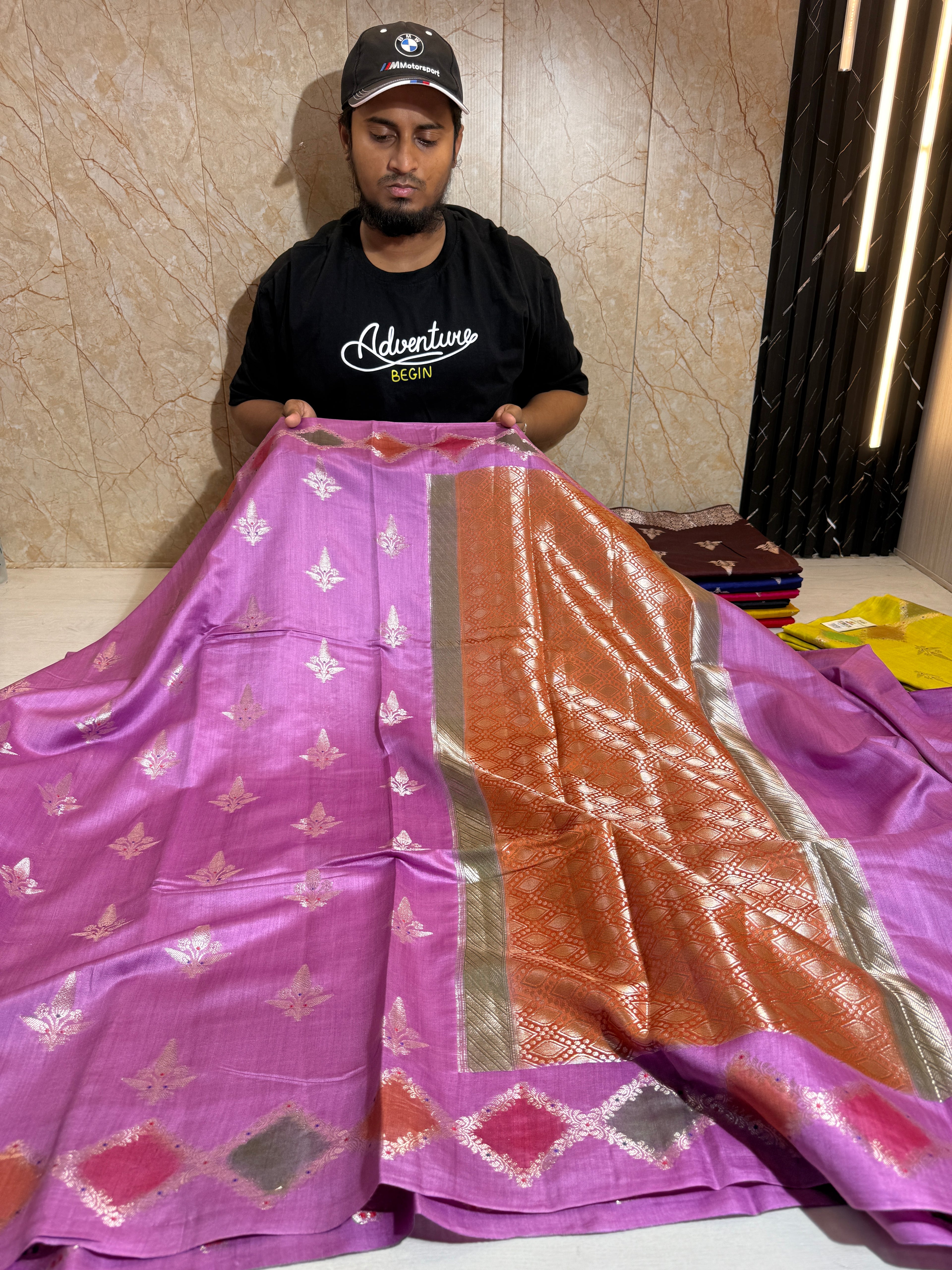 Pure Chiniya Silk Saree With Handbrush Work Border Buti Design Saree