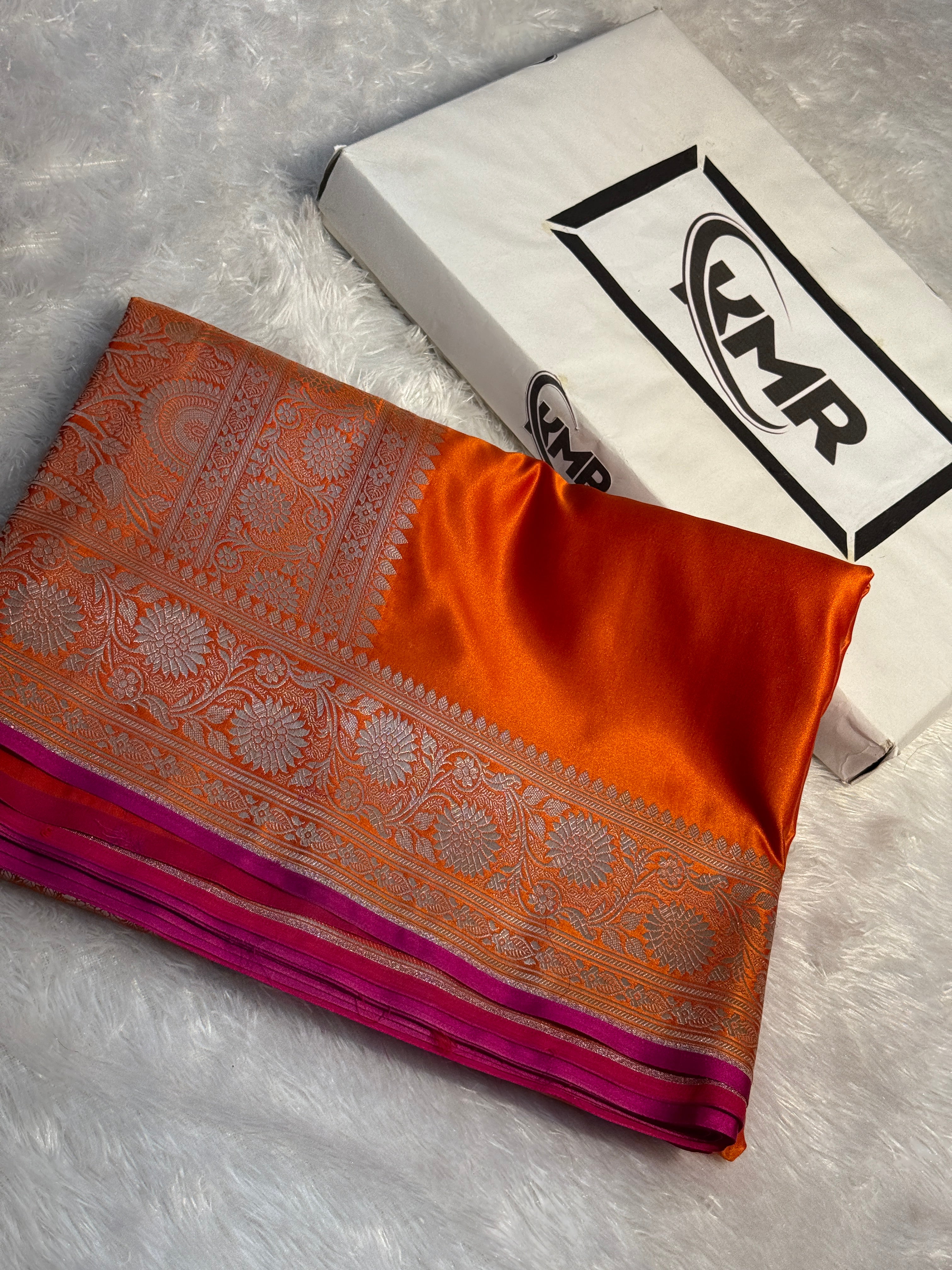 Mashru Silk Banarasi Plain Saree Zari Border Pallu