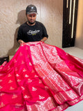 Pure Chiniya Silk Zari Border Buti Design Saree