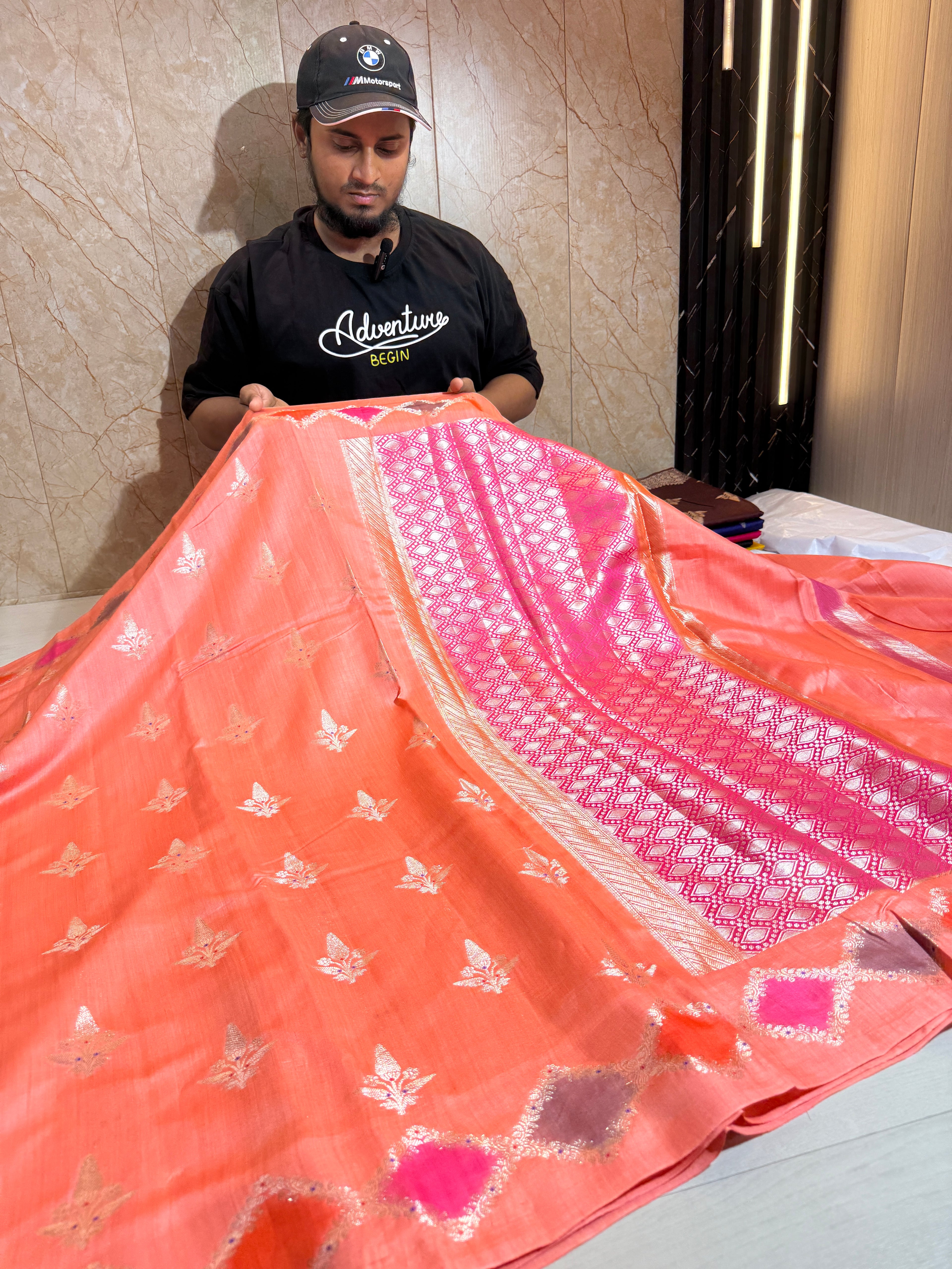 Pure Chiniya Silk Saree With Handbrush Work Border Buti Design Saree